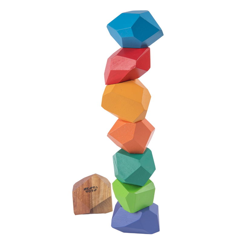 Wooden Stone Balancing Blocks | Rainbow Stacking Sensory Toy (8 Pcs)