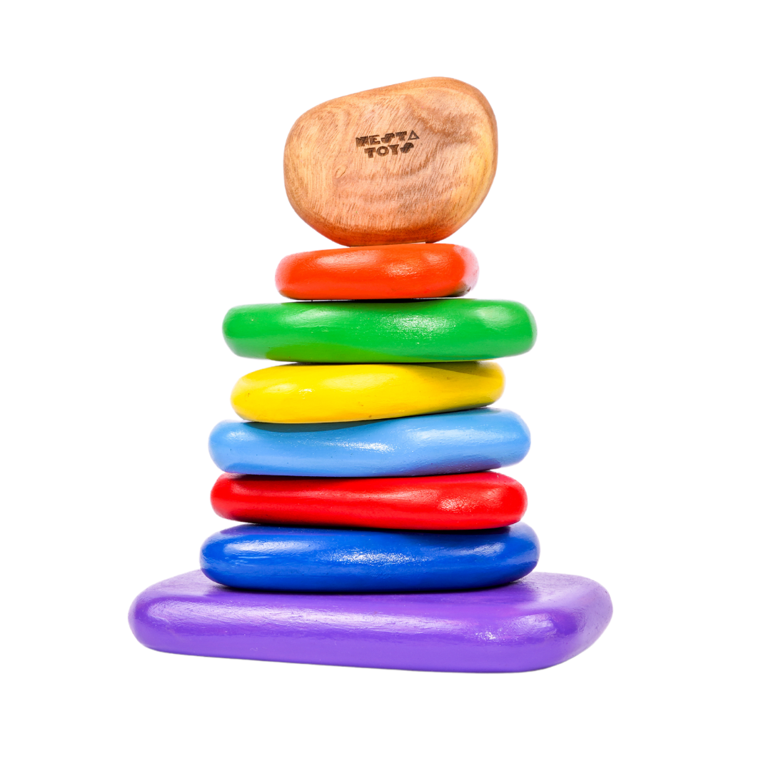 Wooden Balancing Pebbles | Rainbow Stacking Sensory Toy (8 Pcs) - Totdot