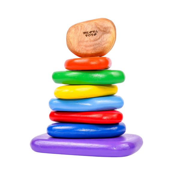 Wooden Balancing Pebbles | Rainbow Stacking Sensory Toy (8 Pcs).