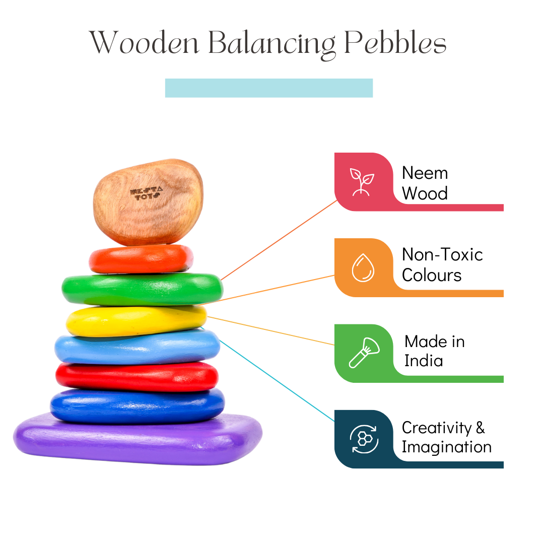 Wooden Balancing Pebbles | Rainbow Stacking Sensory Toy (8 Pcs) - Totdot