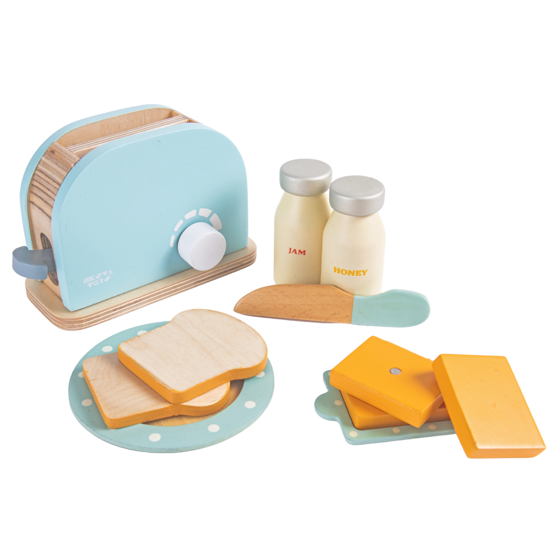 Wooden Bread Pop-up Toaster Blue Color - Totdot