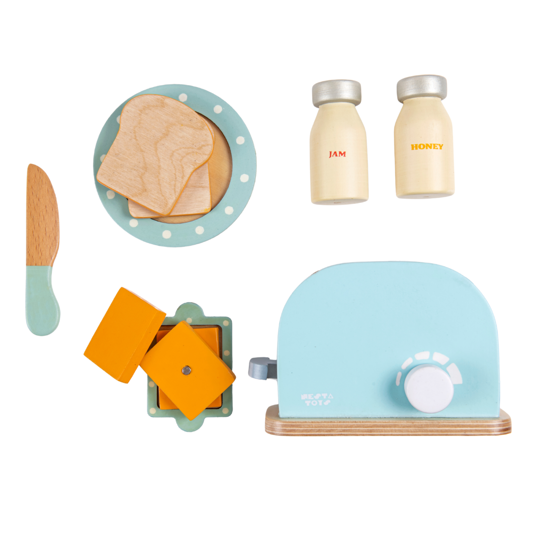 Wooden Bread Pop-up Toaster Blue Color - Totdot