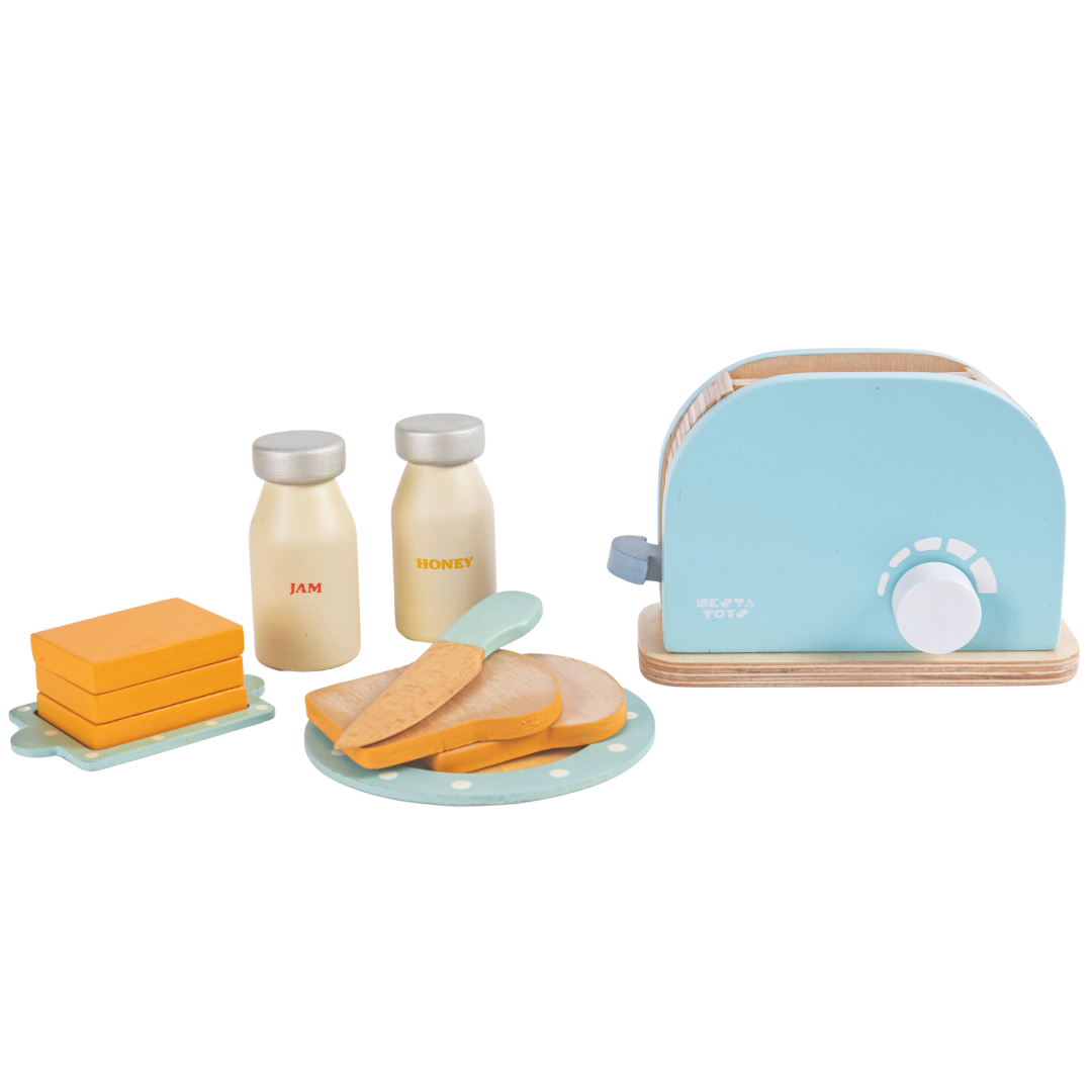 Wooden Bread Pop-up Toaster Blue Color - Totdot