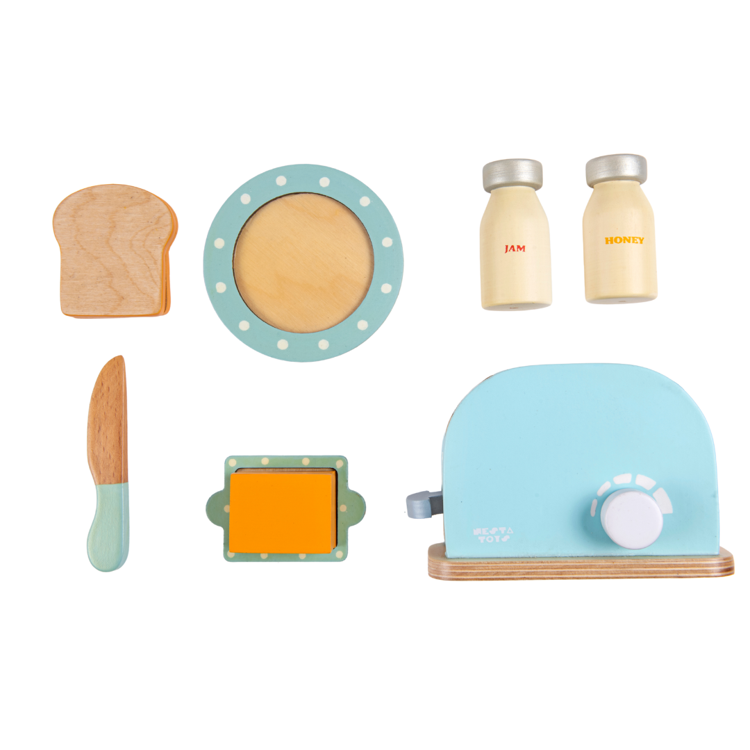 Wooden Bread Pop-up Toaster Blue Color - Totdot