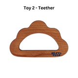 Wooden Dinosaur Blocks, Egg Shaker (Rattle) & Teether - Baby Shower Gift| Newborn Toy