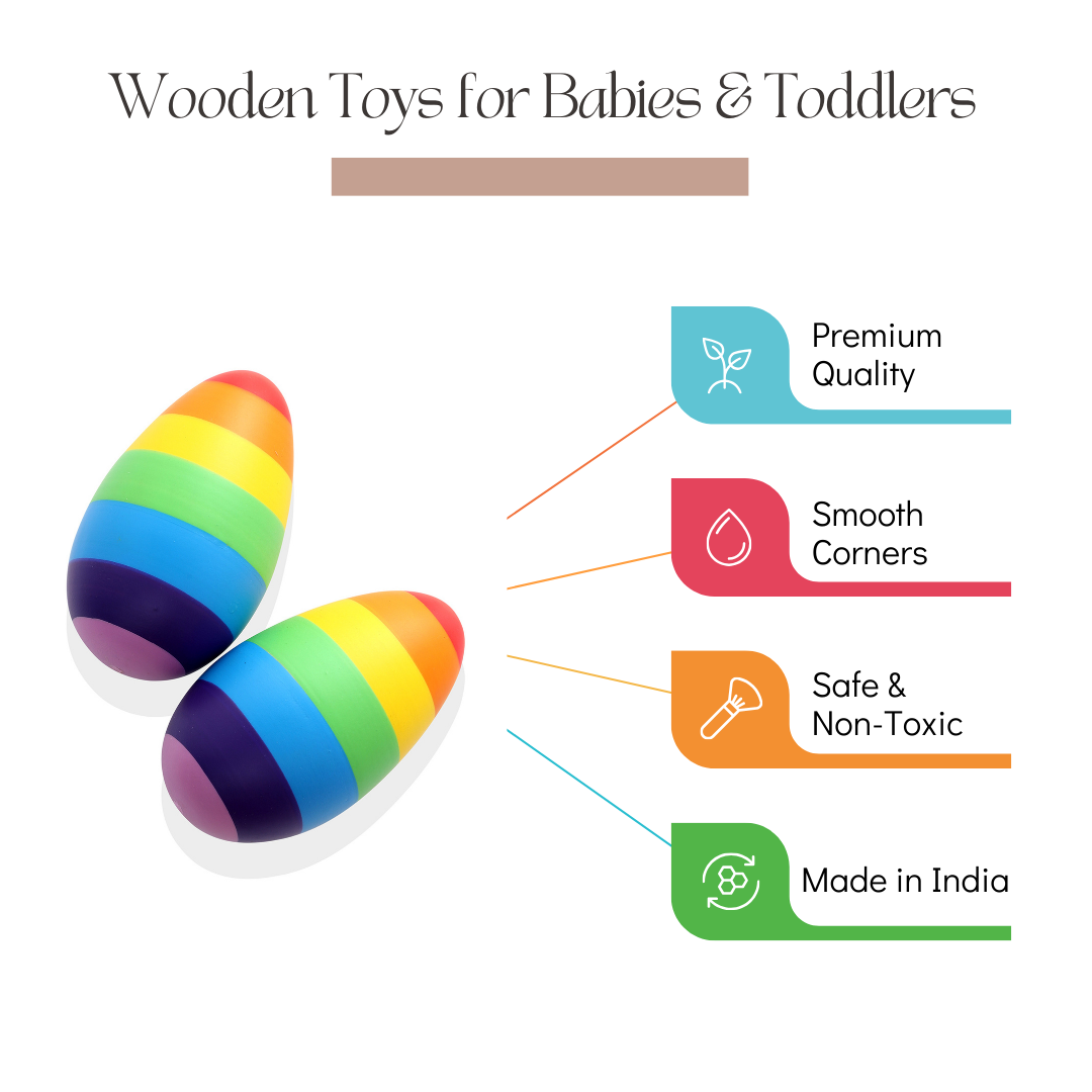 Wooden Dinosaur Blocks, Egg Shaker (Rattle) & Teether - Baby Shower Gift| Newborn Toy - Totdot