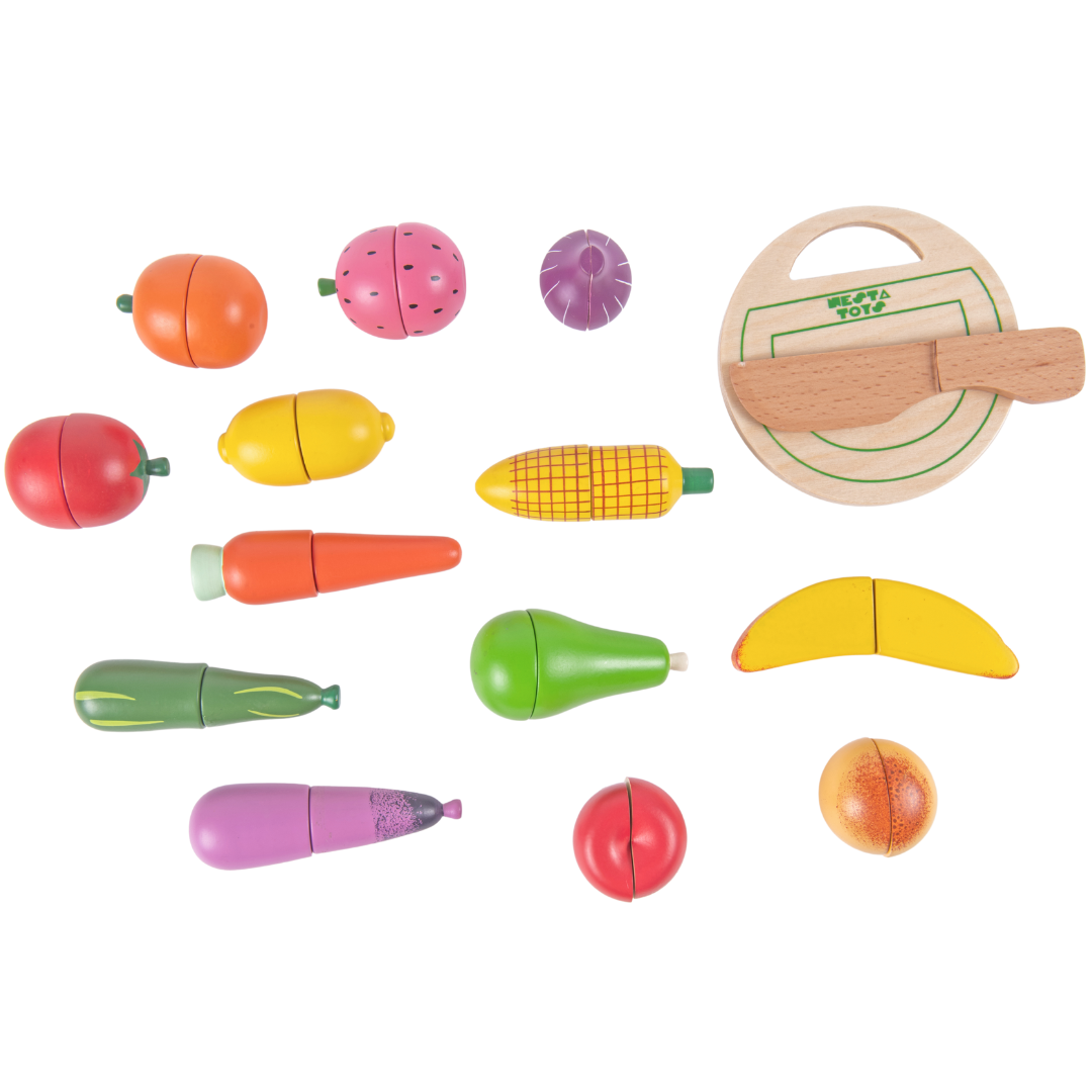 Wooden Vegetable and Fruit Toy Set (15 Pcs) - Totdot