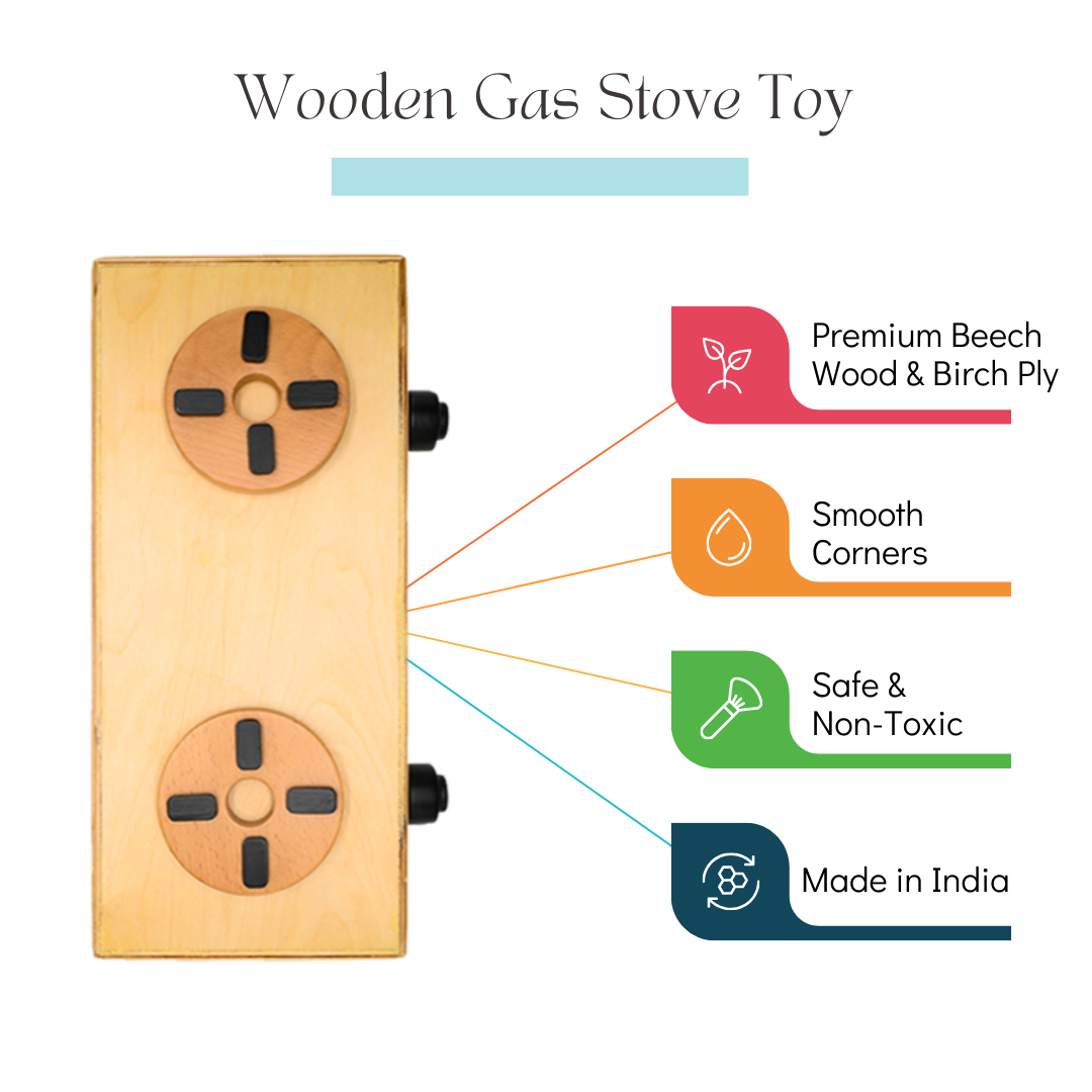 Wooden Gas Stove Toy - Kitchen Play Toy for Kids - Cooking Toys 3+ Years