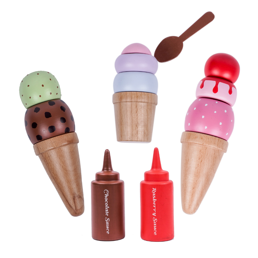 Wooden Ice Cream Set | Play Food and Accessories (14 Pcs) - Totdot