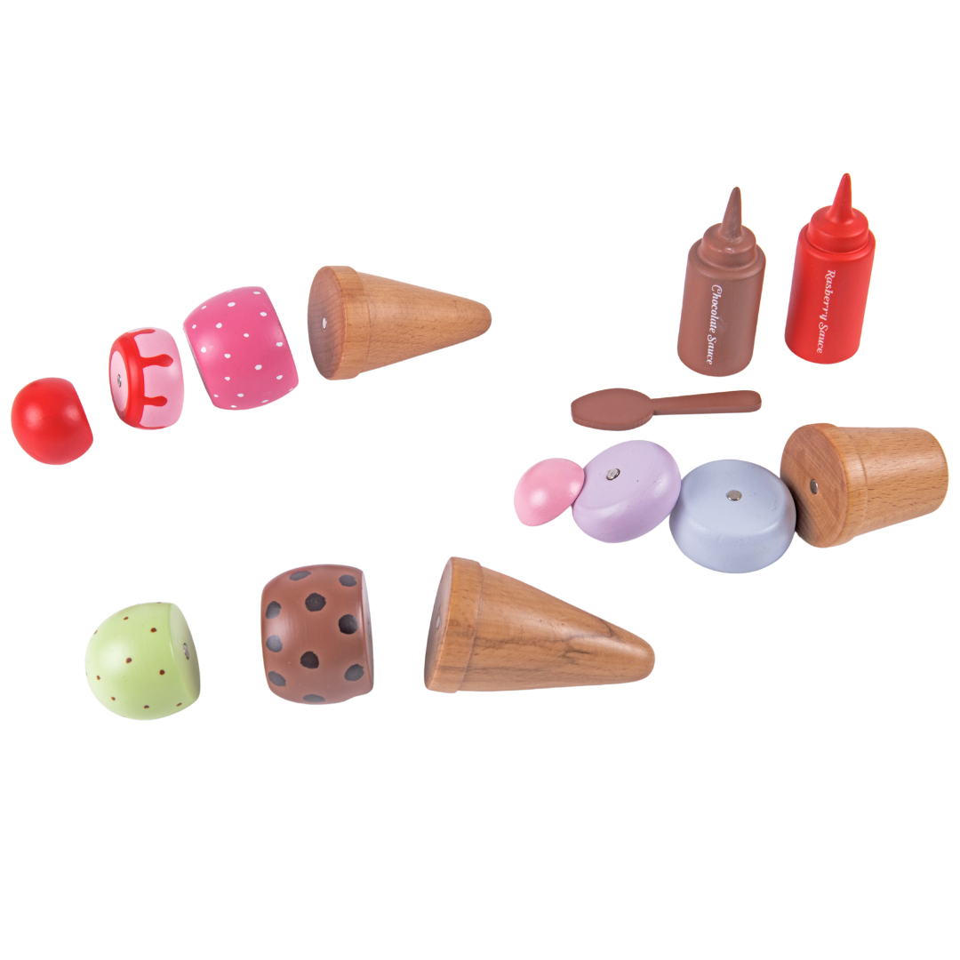 Wooden Ice Cream Set | Play Food and Accessories (14 Pcs) - Totdot