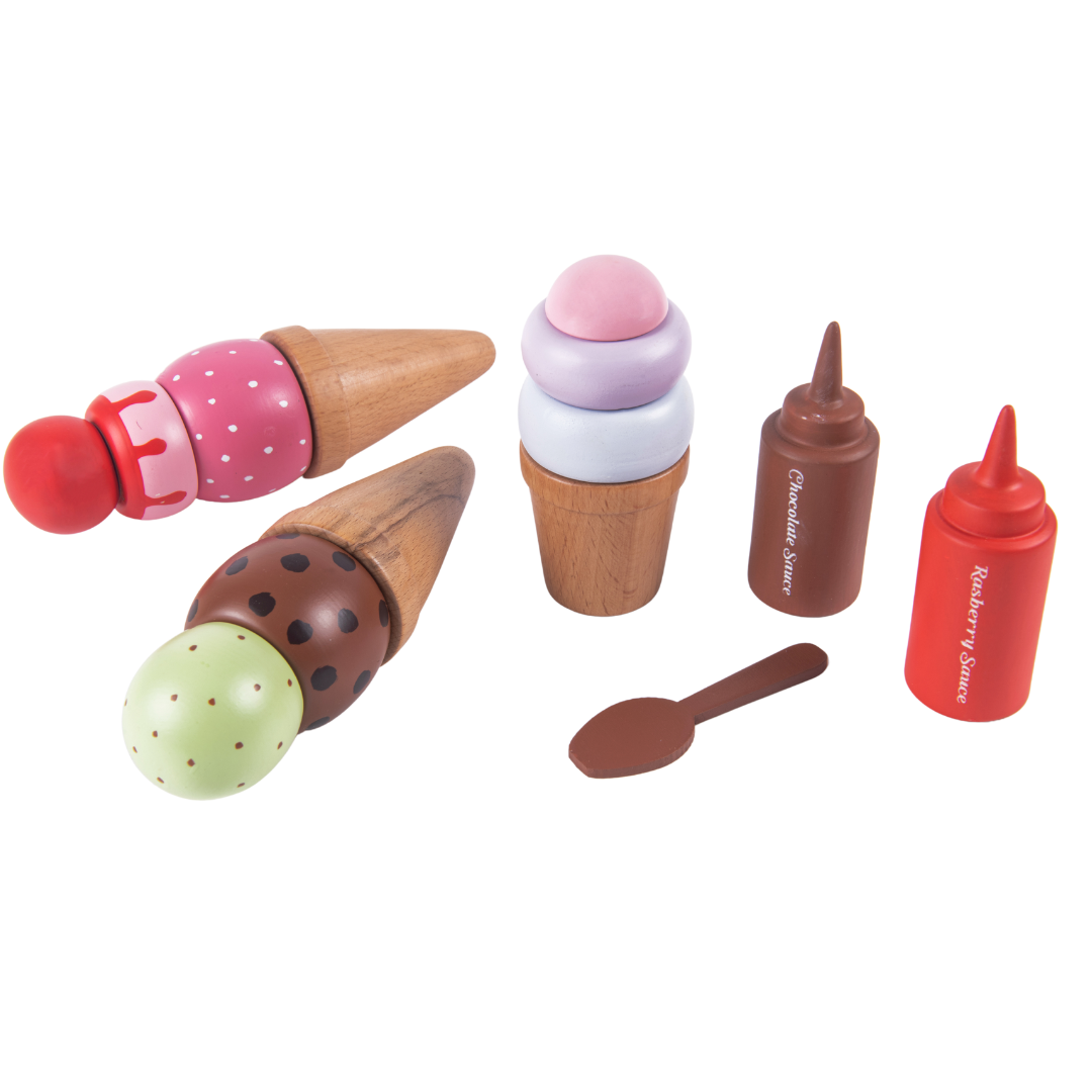 Wooden Ice Cream Set | Play Food and Accessories (14 Pcs) - Totdot