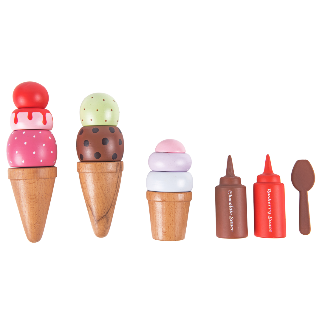 Wooden Ice Cream Set | Play Food and Accessories (14 Pcs) - Totdot