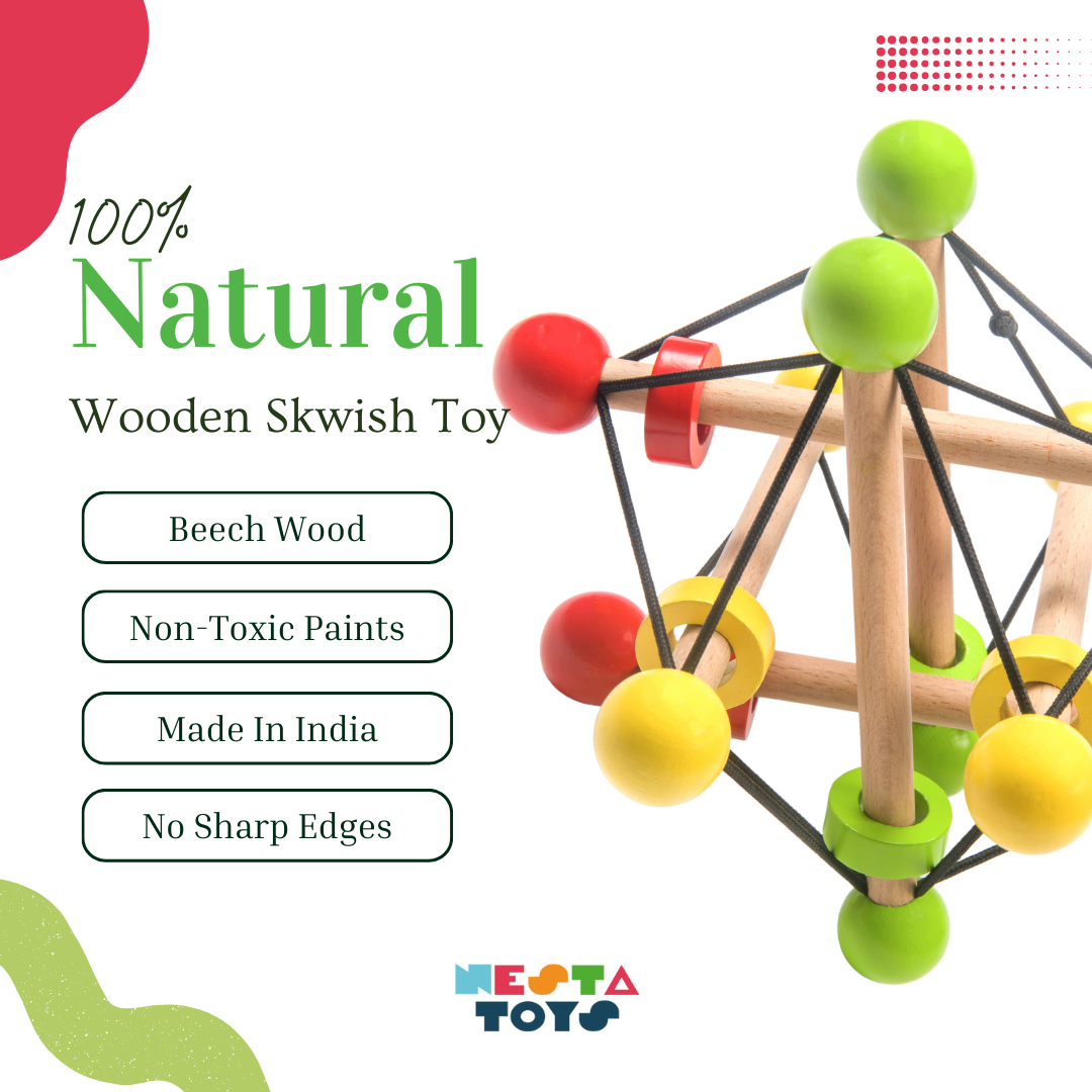 Skwish Wooden Baby Rattle | Teether Grasping Activity Toy