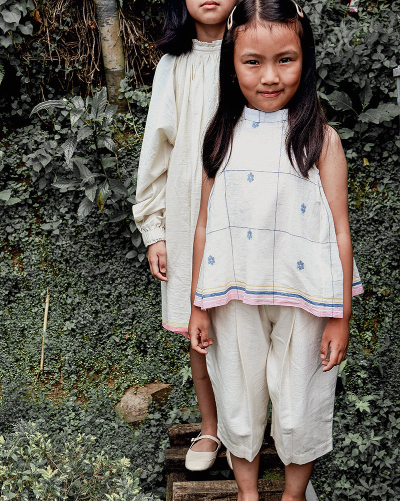 Lullaby Skies Halter Top In Handwoven Cotton Jamdani Weave