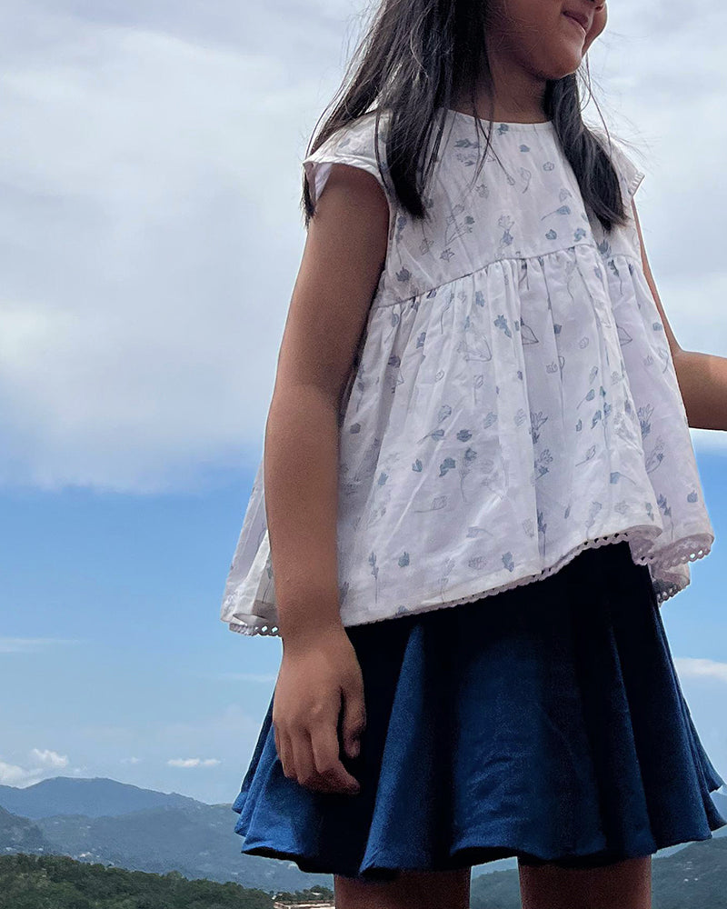 Morning Mist Floral Hand Block Printed Cotton Mul Lined Flowy Top