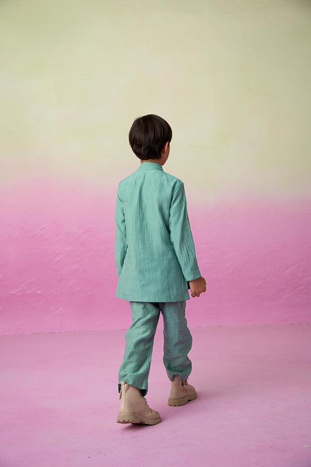 Astronaut Dreamer- Mint Hand Embroidered Kurta & Pants Set for Boys - Totdot