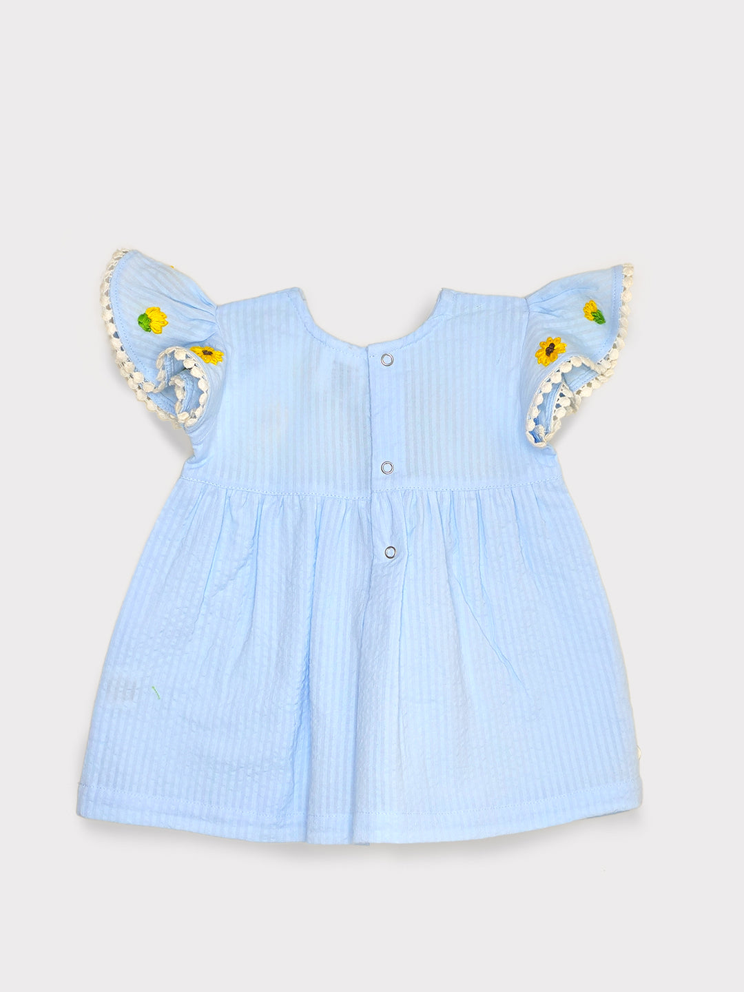 Sunflower - Organic Cotton Embroidered Girls Blue Dress - Totdot