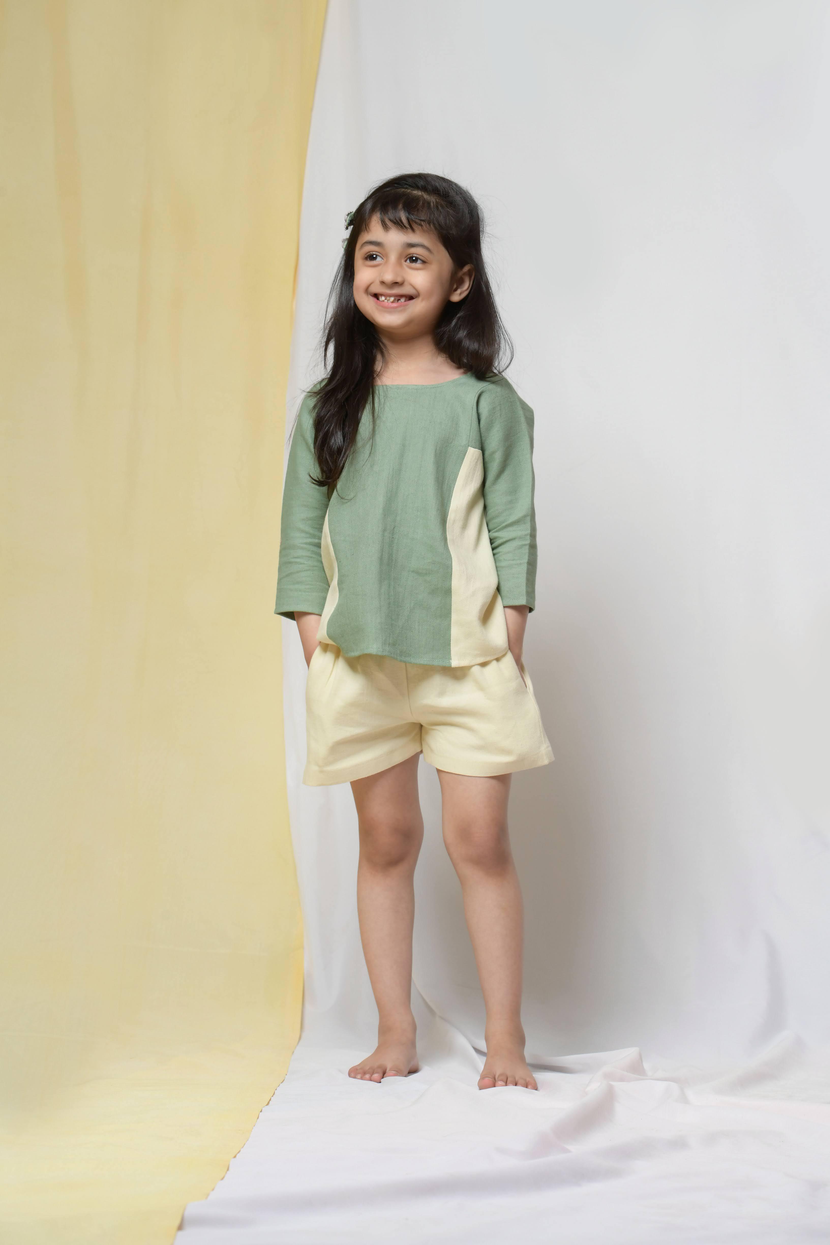 Banana Olive Top & Active Shorts Set for Girls - Totdot