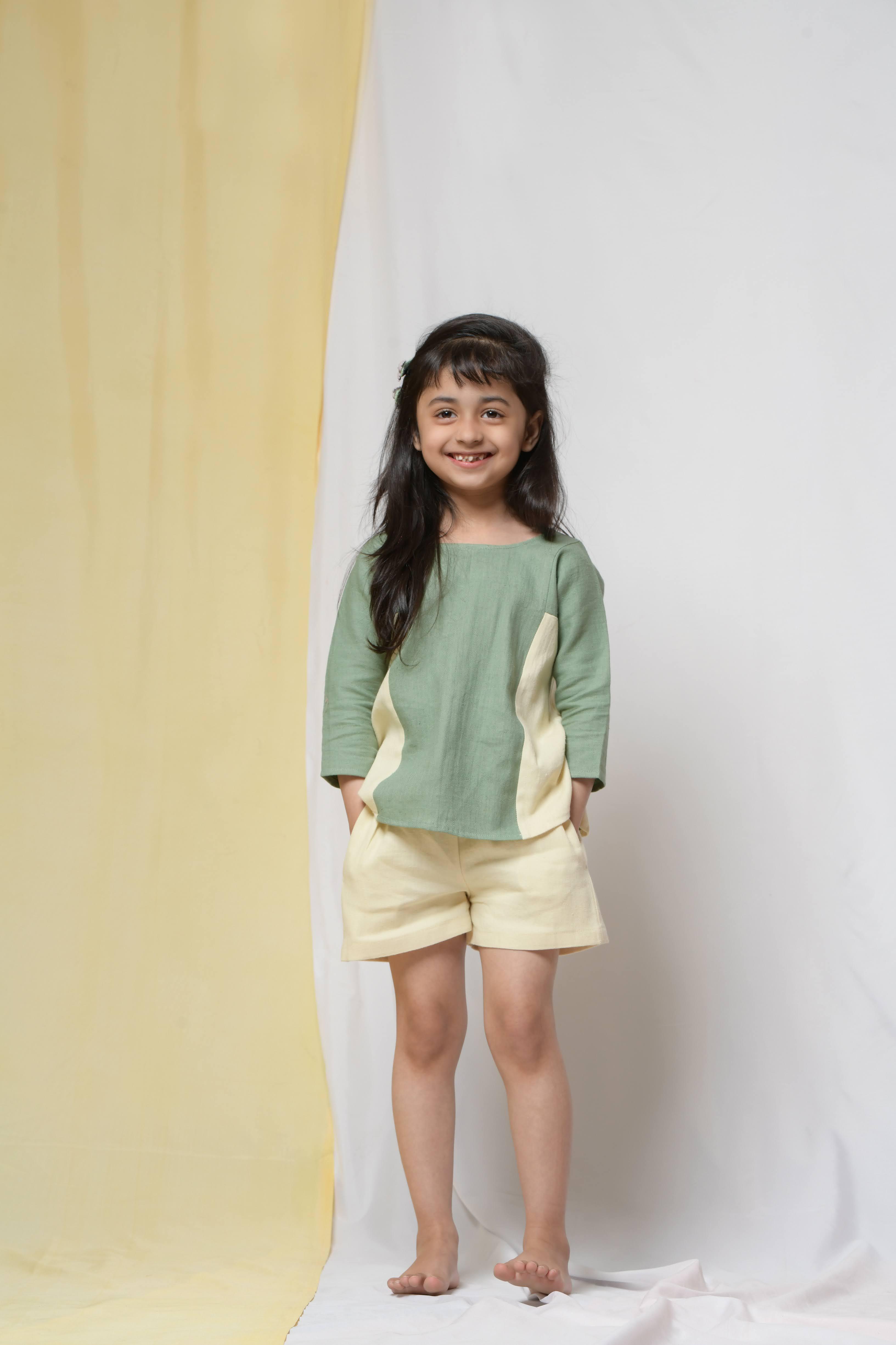 Banana Olive Top & Active Shorts Set for Girls - Totdot