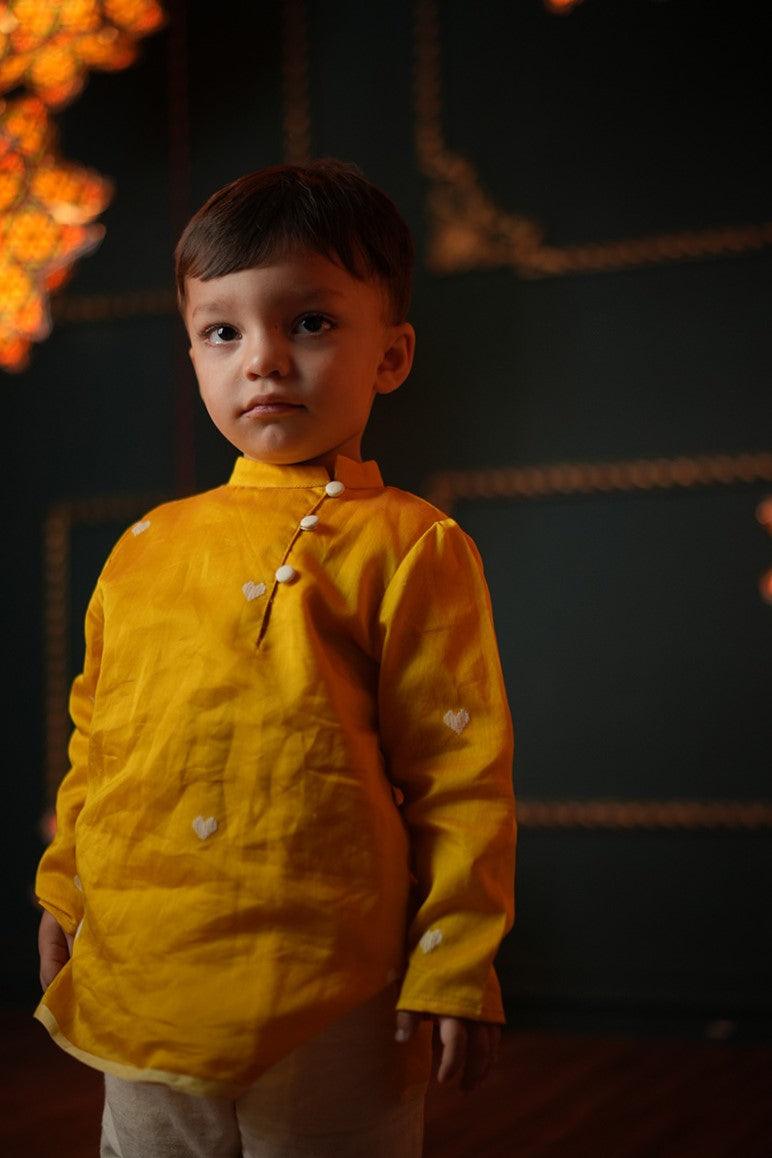 Basant boys ethnic wear kurta in handwoven cotton silk - Totdot