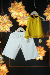 Basant girls ethnic wear halter set with yellow halter neck top and comfortable white pants - Totdot
