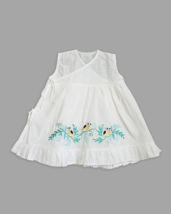 Birdsong- Organic Cotton Embroidered Girls White Jabla / Dress - Totdot
