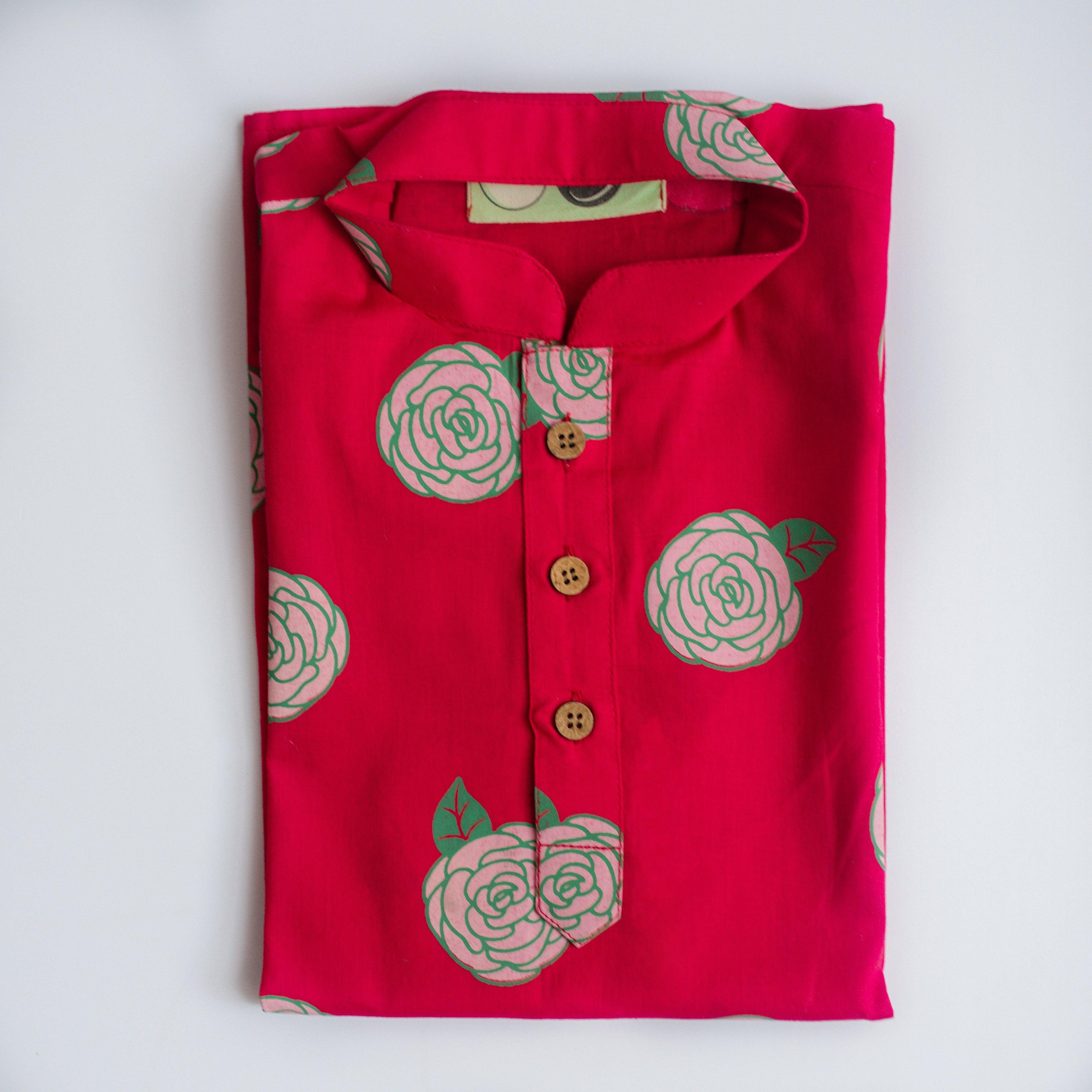 Blooming Red Boys Kurta - Totdot