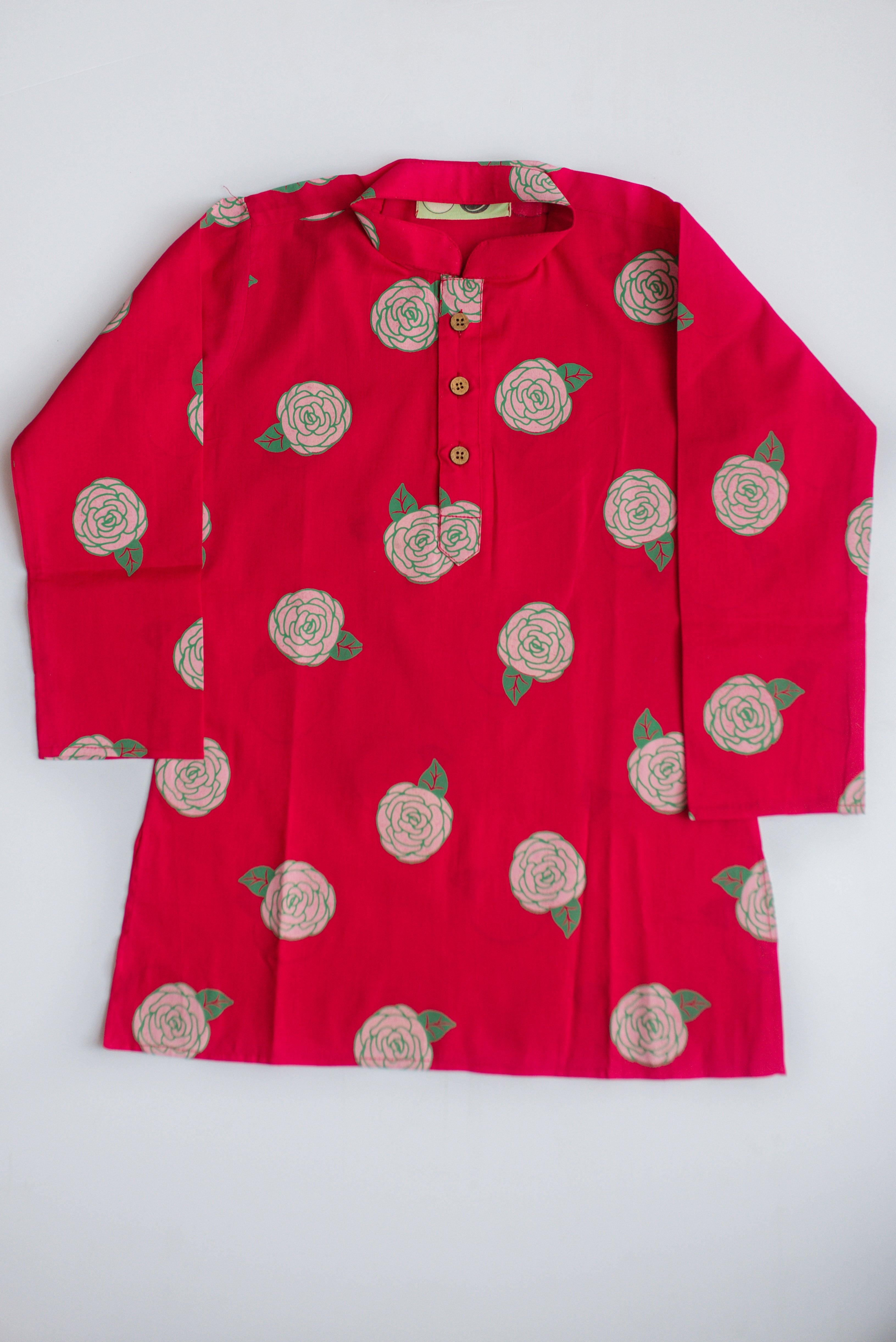 Blooming Red Boys Kurta - Totdot