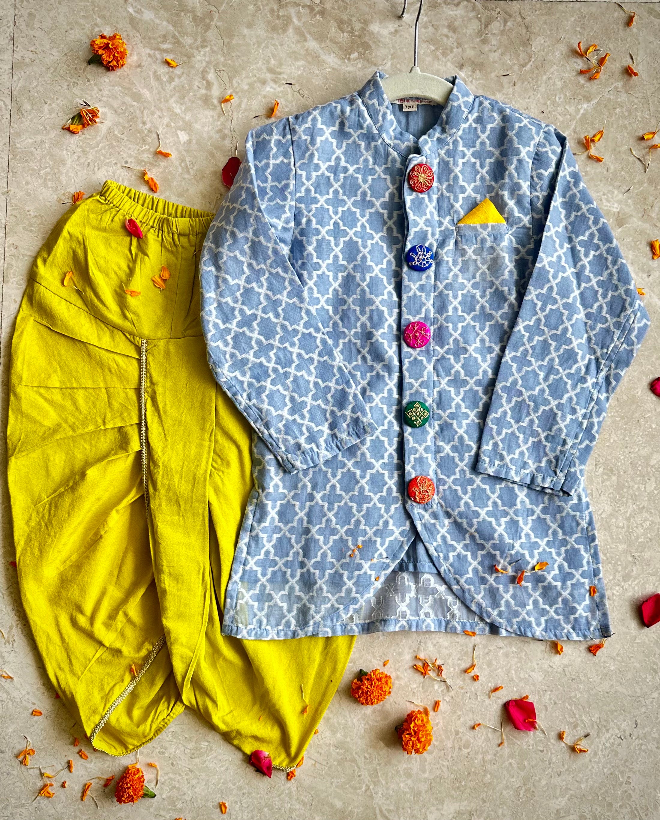 Blue benasi sherwani kurta + Dhoti - Totdot