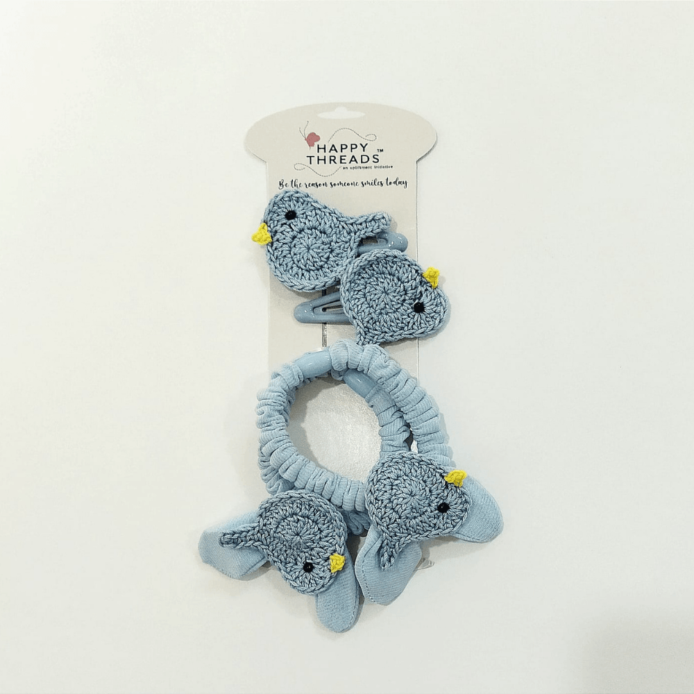 Blue Birds Clip and Hair Tie set - Totdot