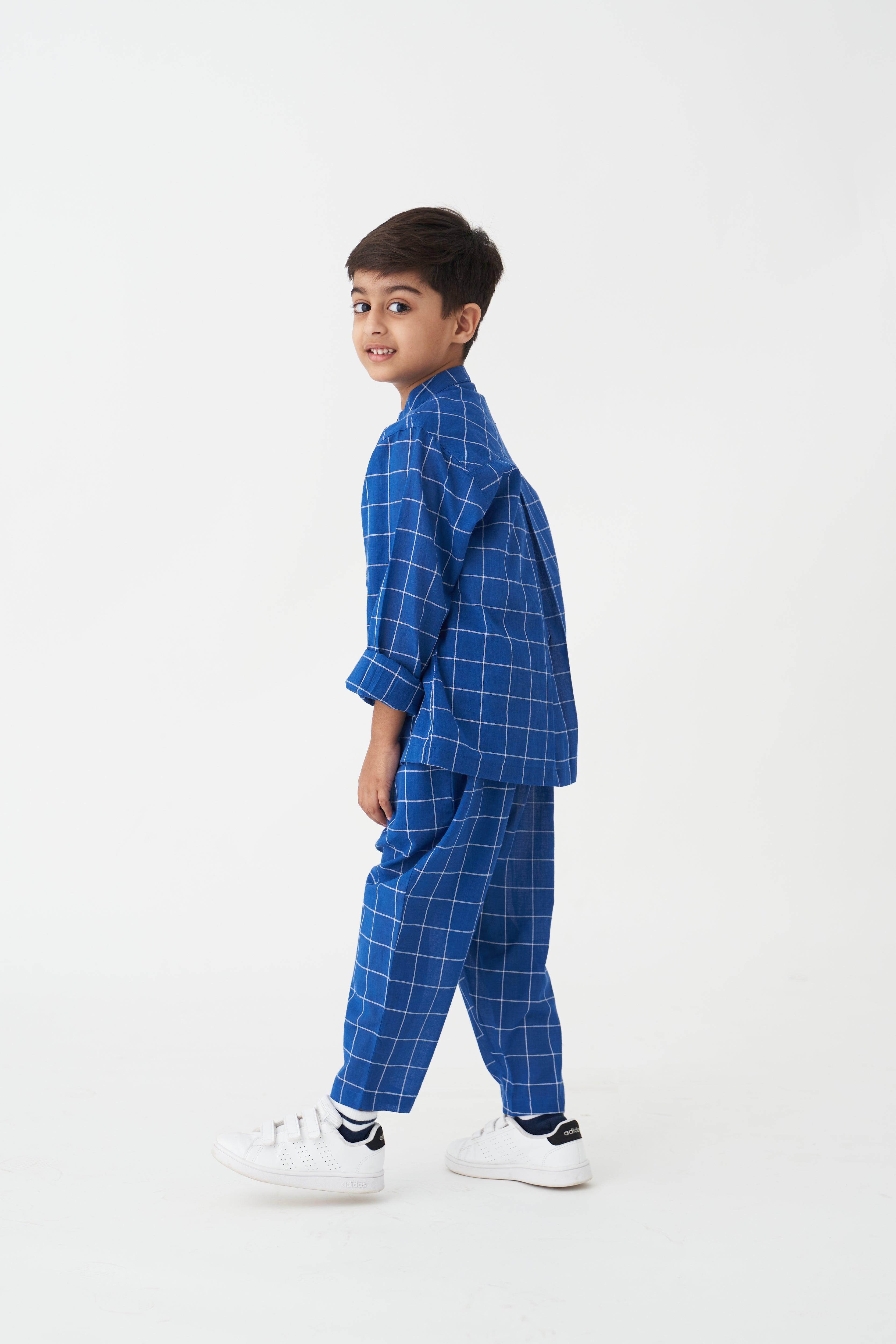 BLUE CHECK BASIC PANT - Totdot