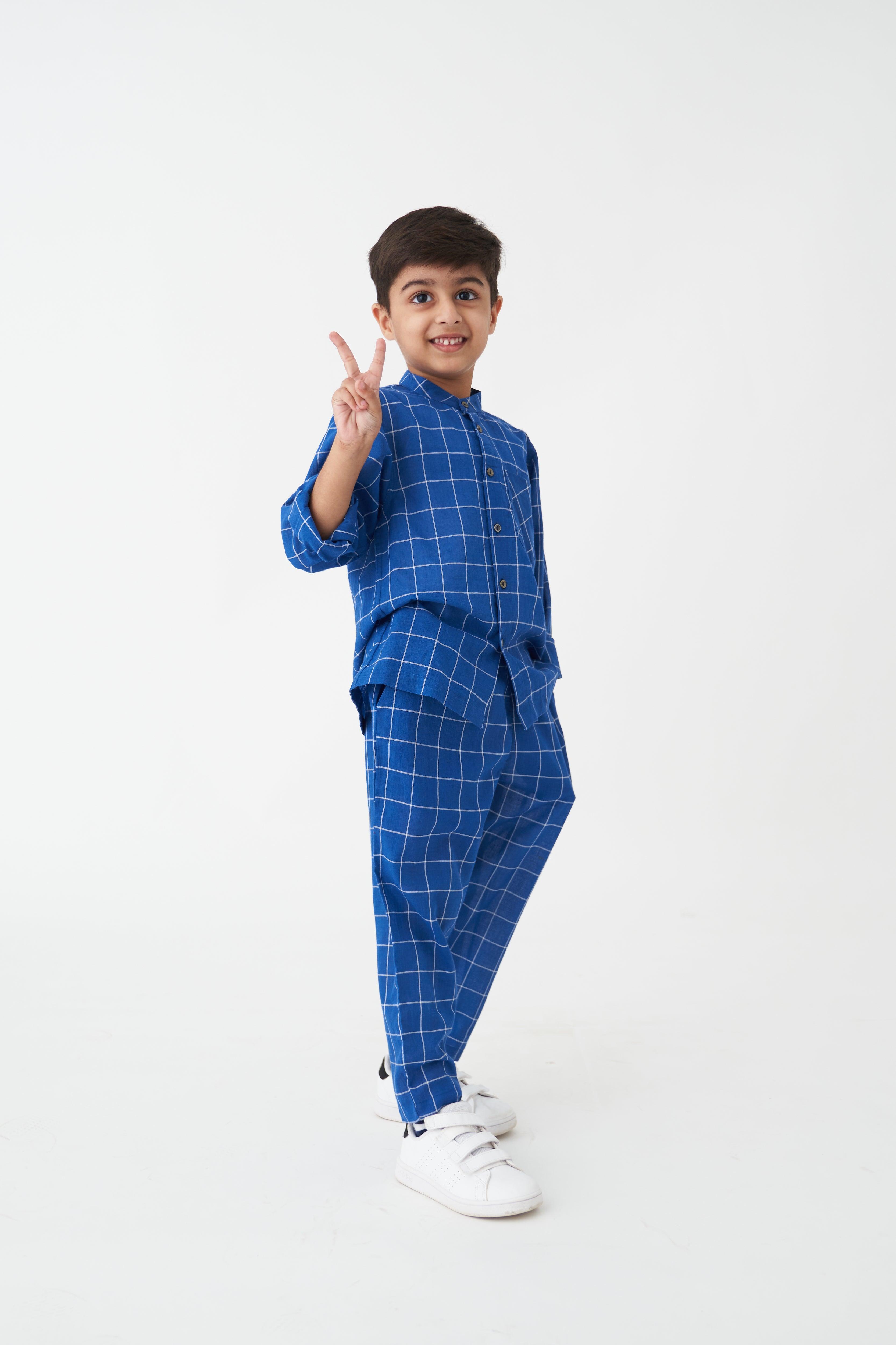 BLUE CHECK BASIC PANT - Totdot