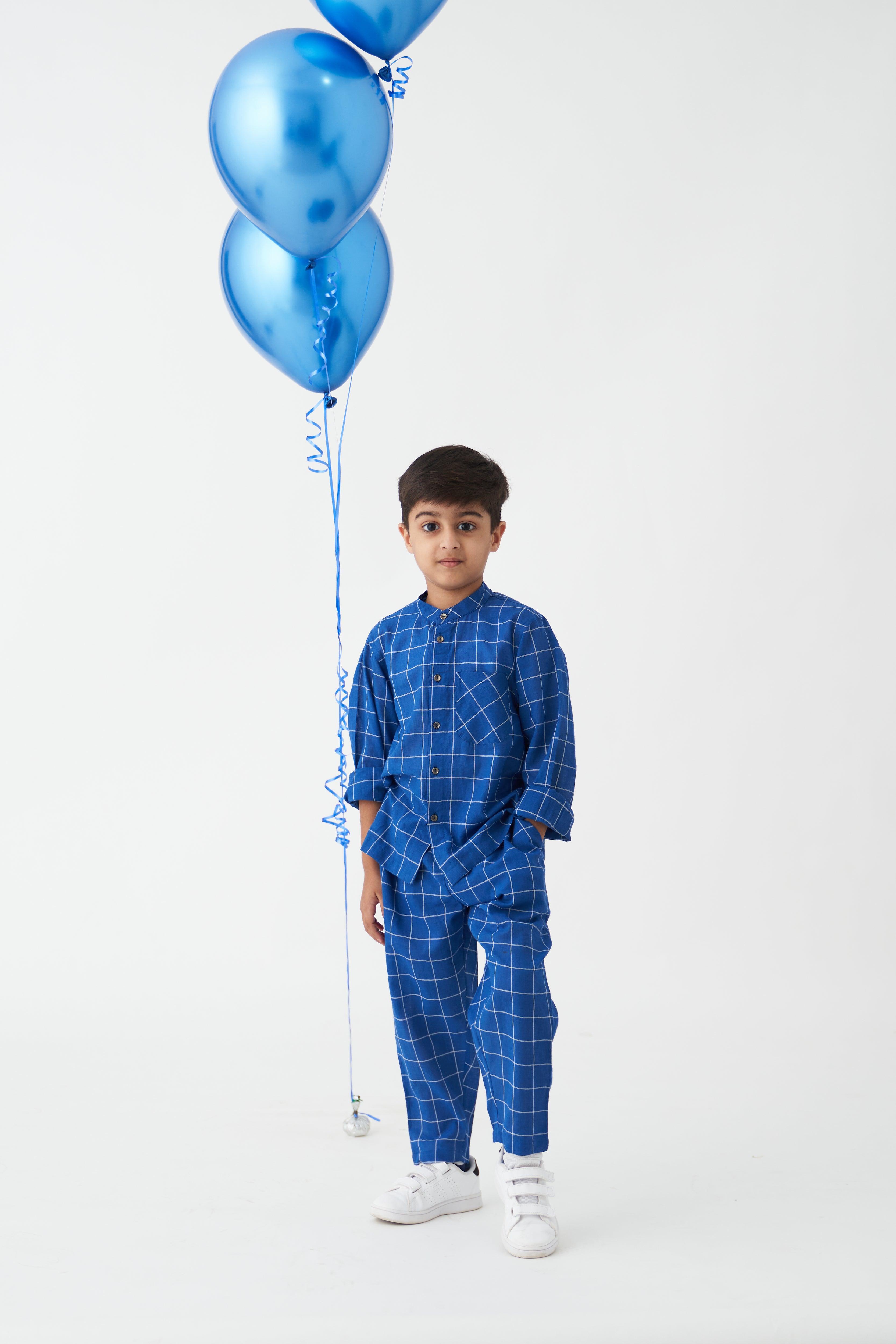 BLUE CHECK BASIC PANT - Totdot