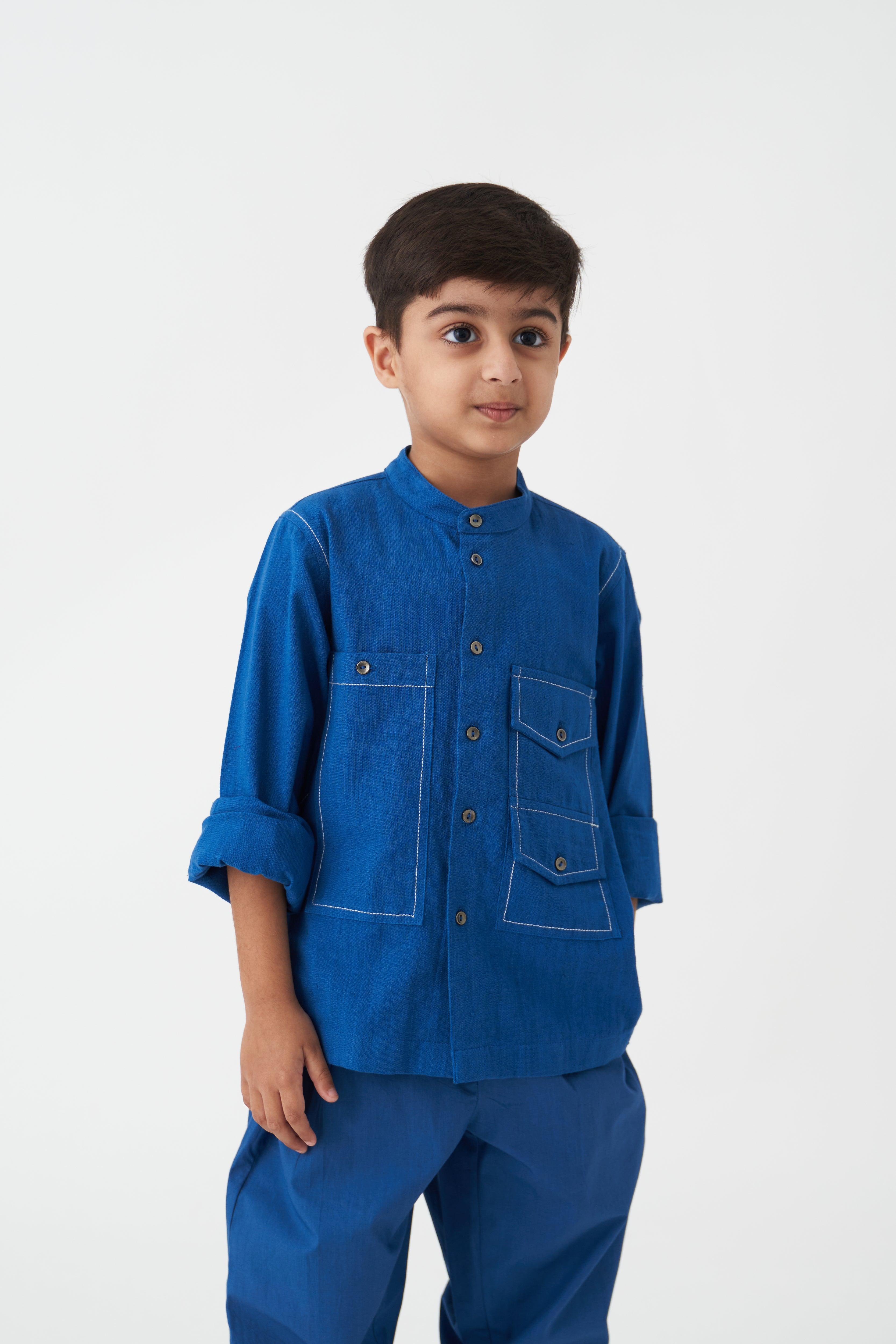 BLUE DOUBLE PATCH POCKET SHIRT - Totdot