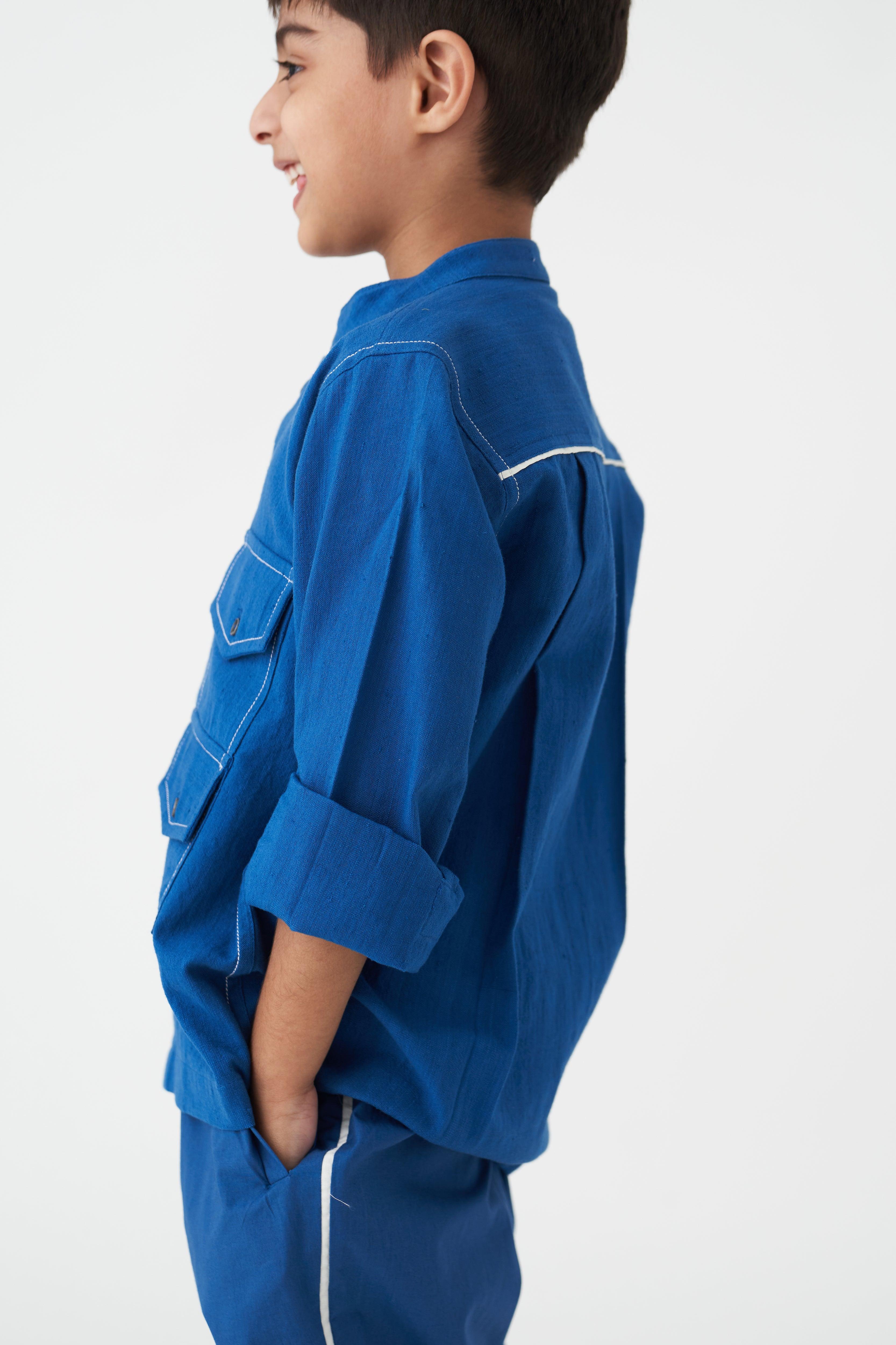 BLUE DOUBLE PATCH POCKET SHIRT - Totdot