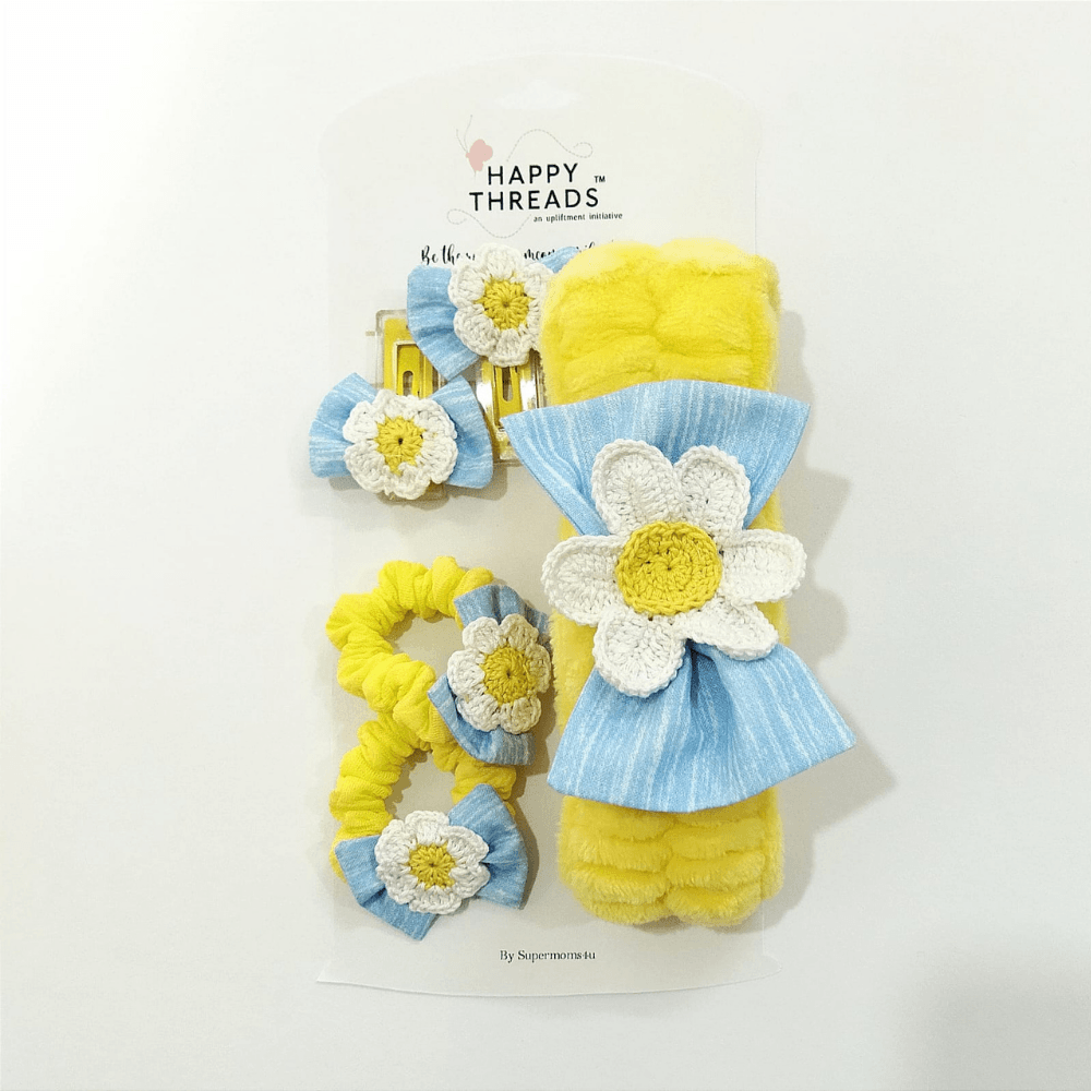 Blue floral Hair Band , Pins and Rubber - Totdot