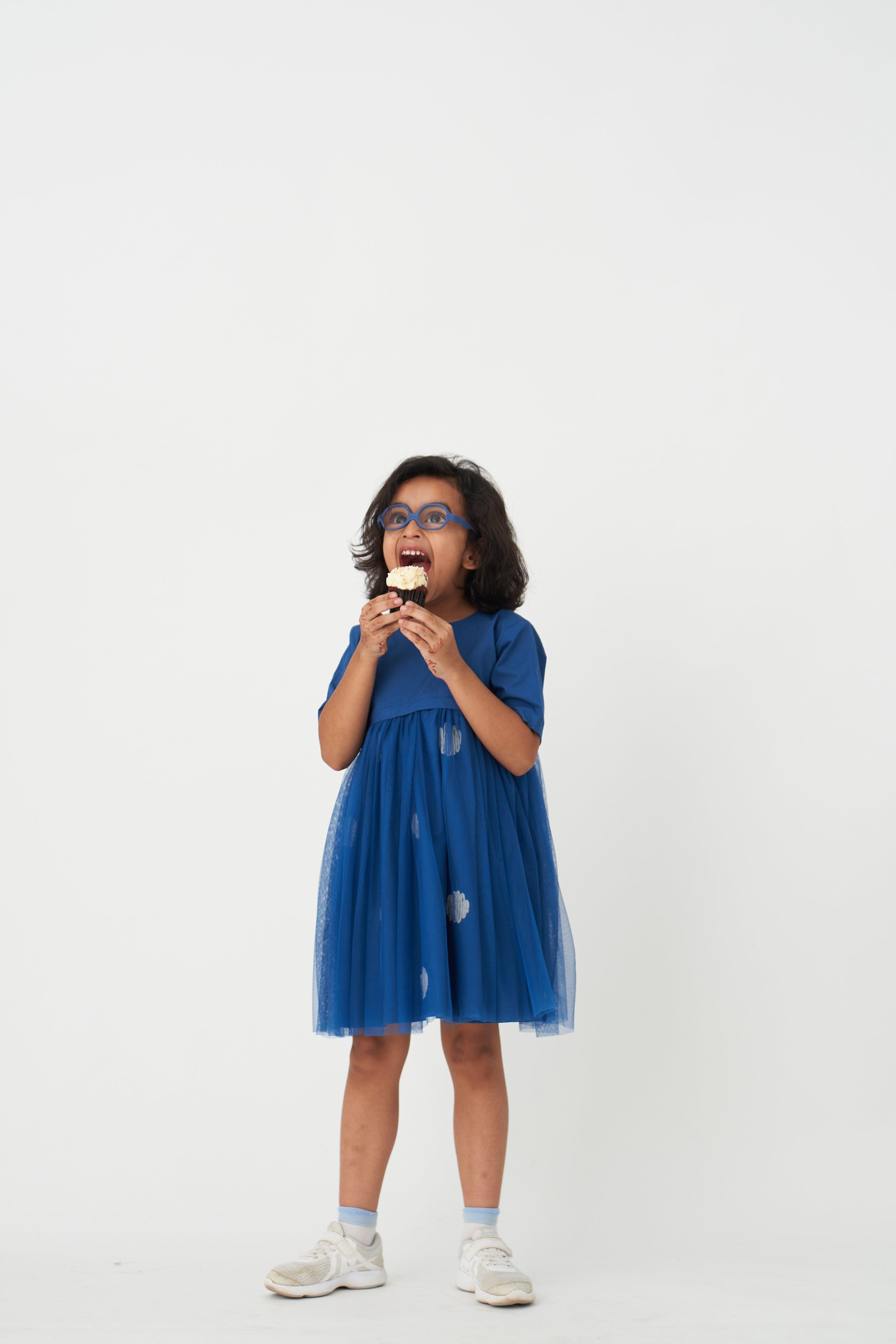 BLUE YOKE DRESS - Totdot