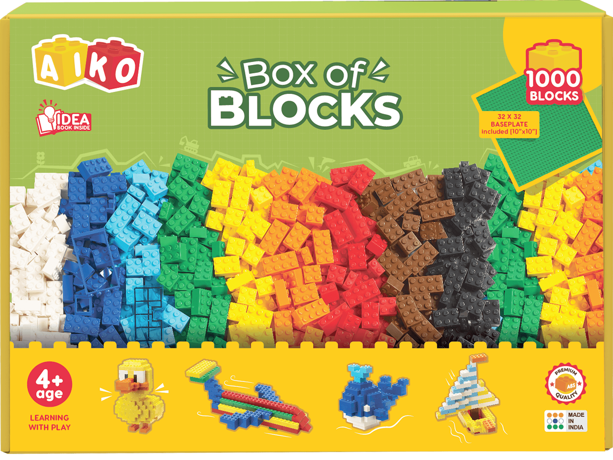 Aiko 1000-Piece Building Blocks set for kids, promoting STEM learning and creative play with durable, non-toxic blocks