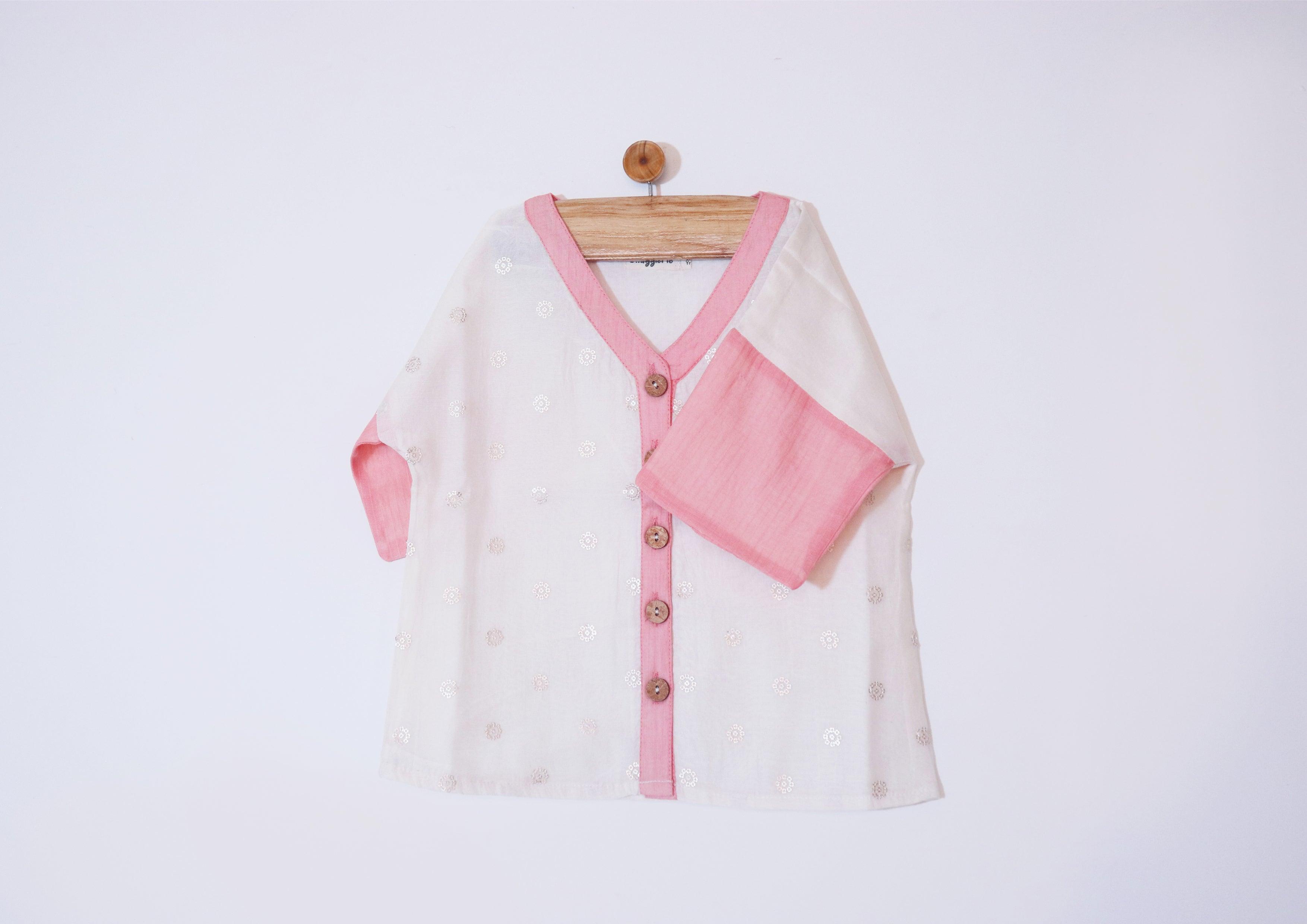 Boys Chanderi Partywear Shirt with Sequins - Peach & Offwhite - Totdot