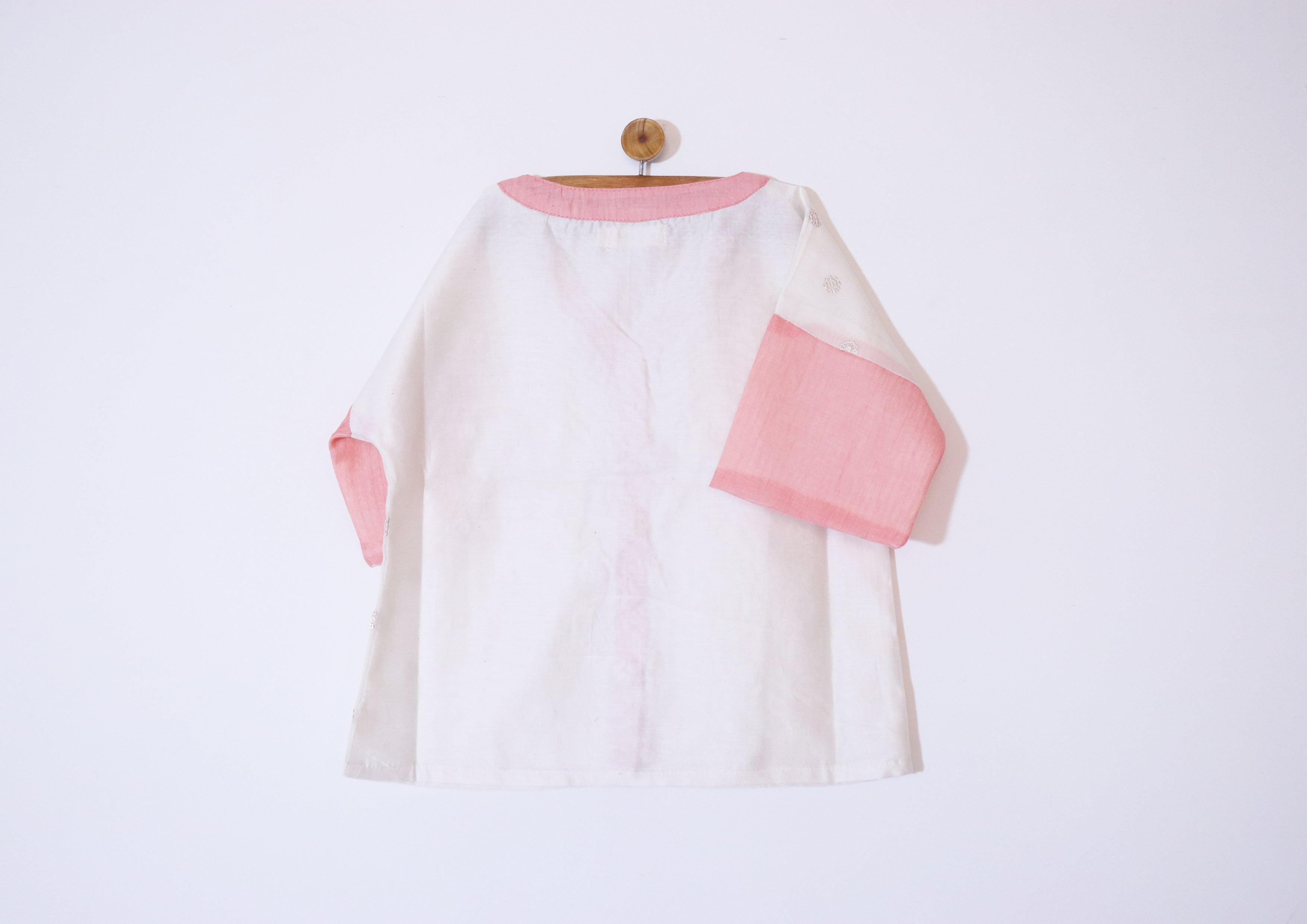 Boys Chanderi Partywear Shirt with Sequins - Peach & Offwhite - Totdot