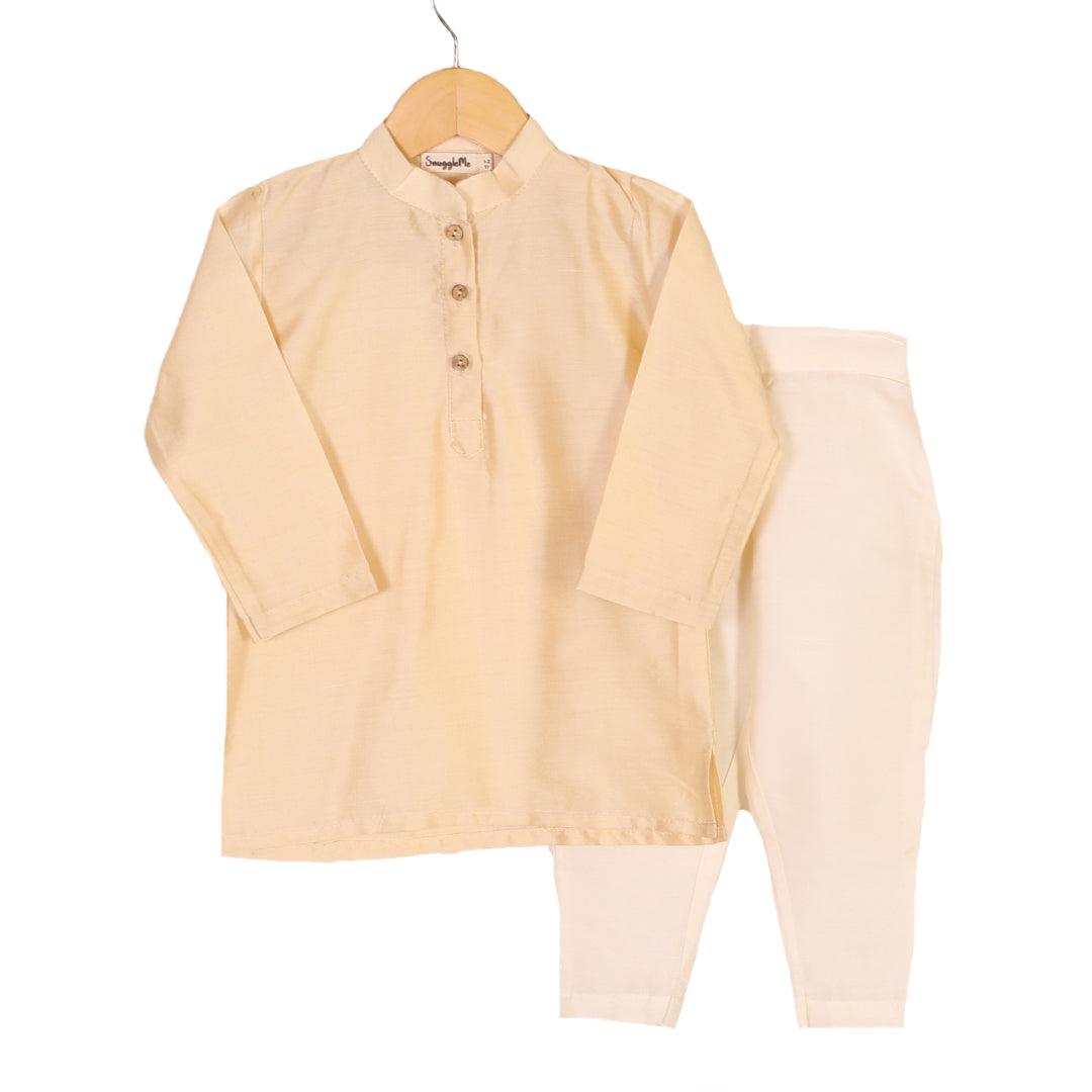 Boys Ethnic Brocade Floral Jacket with Rich Kurta Pant Set - Yellow - Totdot