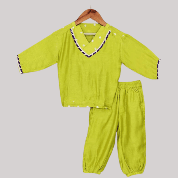 Boys Ethnic Kurta Pajama Set with Joggers - Lime Green - Totdot