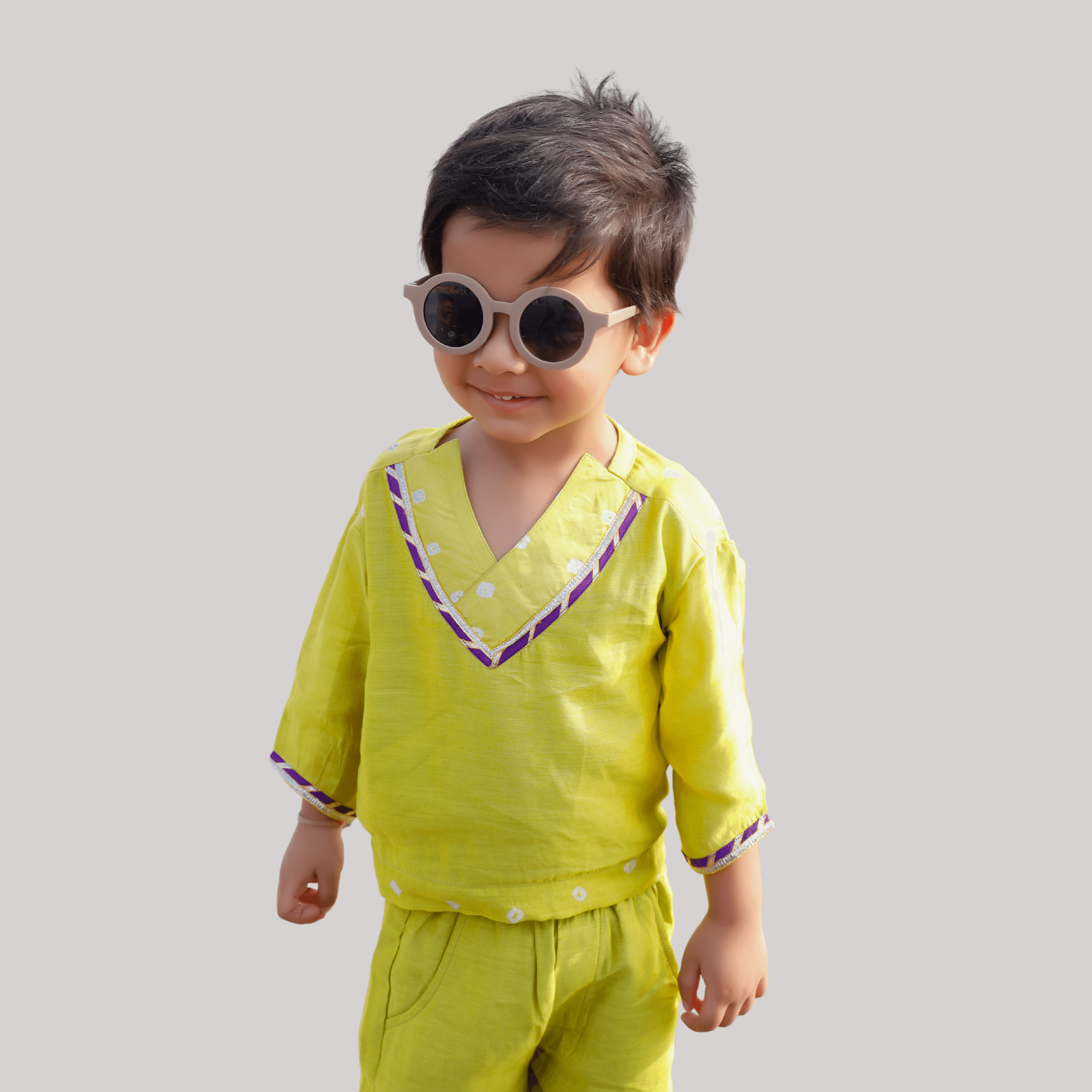 Boys Ethnic Kurta Pajama Set with Joggers - Lime Green - Totdot