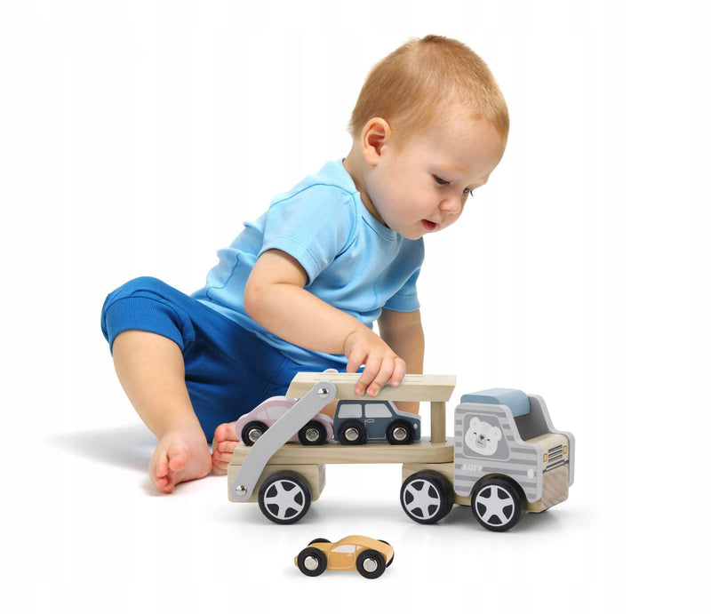Car Carrier Truck and Cars Wooden Toy Set With 1 Carrier Truck and 3 Cars - Totdot