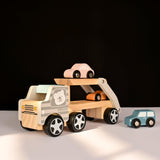 Car Carrier Truck and Cars Wooden Toy Set With 1 Carrier Truck and 3 Cars - Totdot
