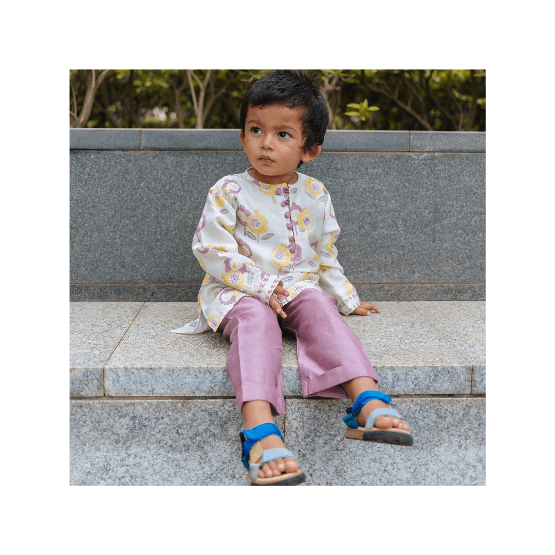 Chanderi Kurta Pyjama Set | Hand-Block Printed - Gardens of Anar (Mulberry) - Totdot