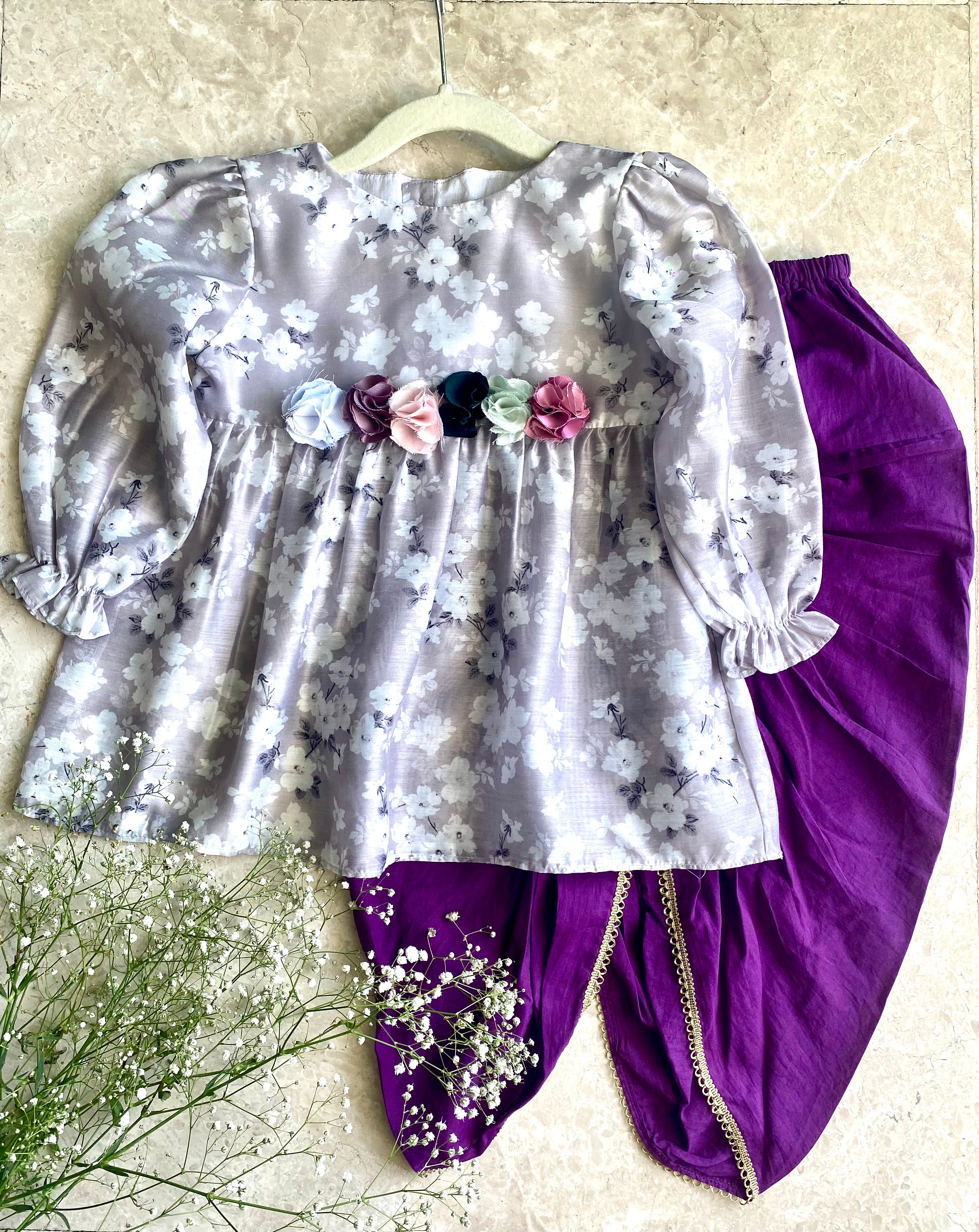 Chanderi Peplum + Purple Dhoti Set - Totdot