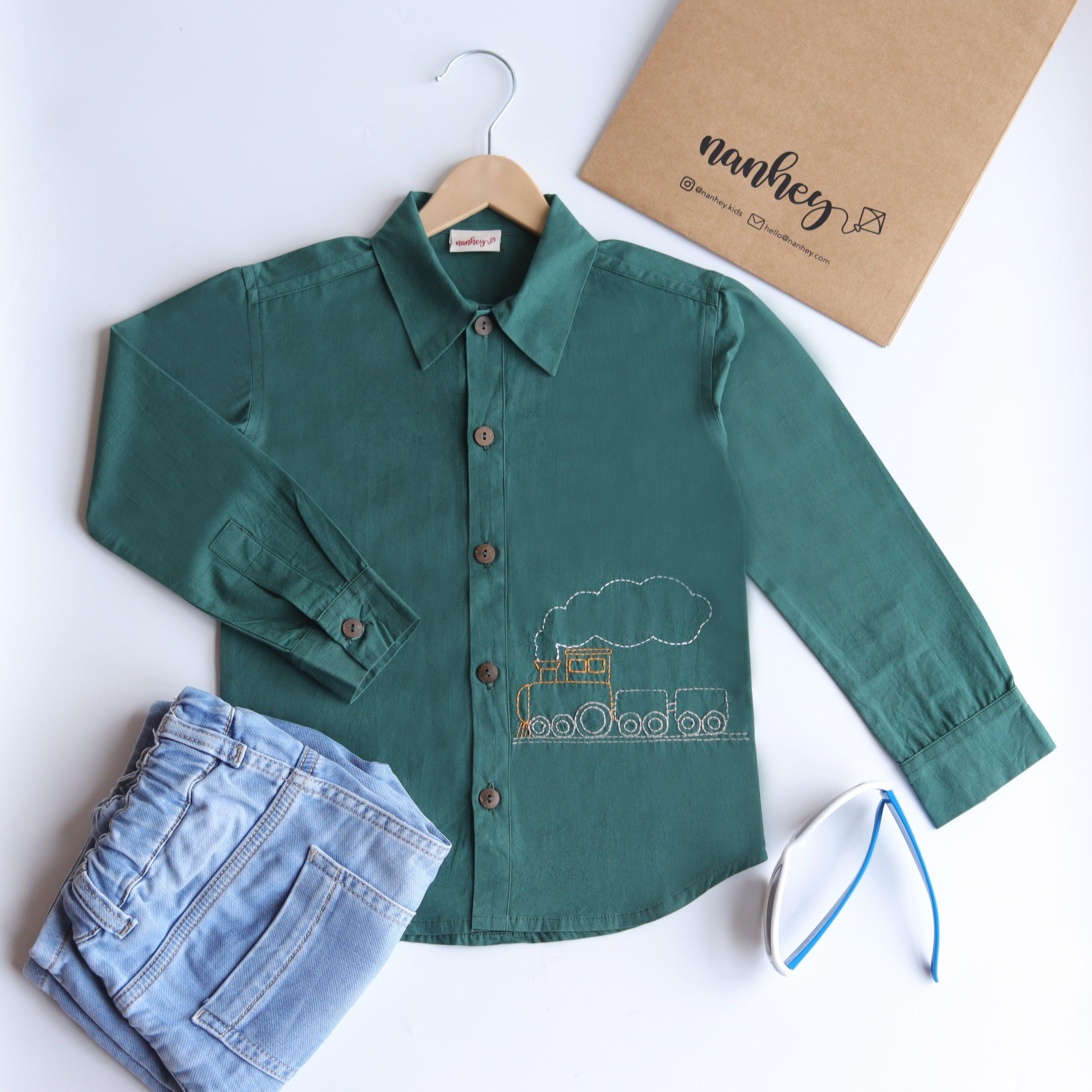 Chuk Chuk Embroidered Formal Shirt - Bottle Green - Totdot