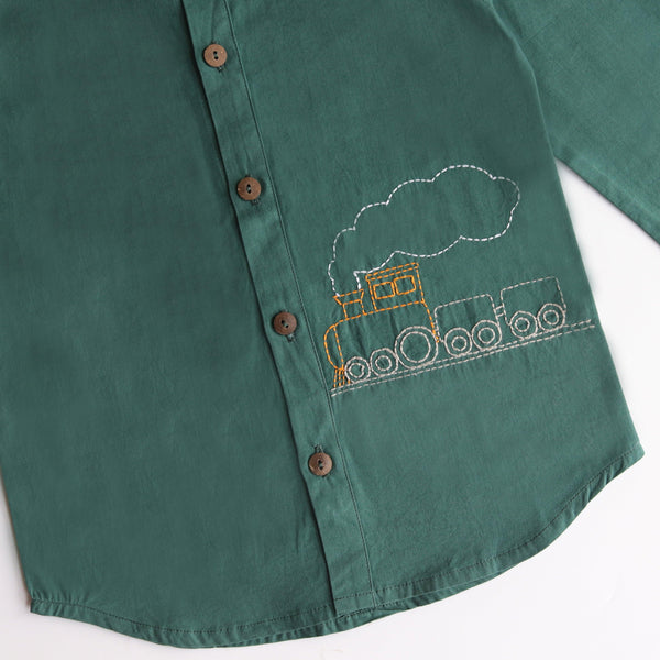 Chuk Chuk Embroidered Formal Shirt - Bottle Green - Totdot