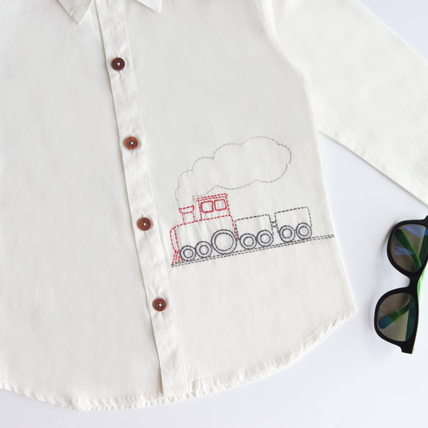 Chuk Chuk Embroidered Formal Shirt - White - Totdot